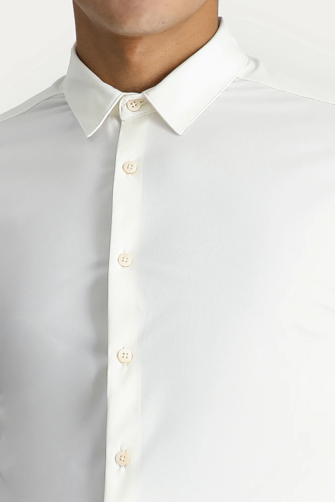Beyaz Techno-Line Uzun Kol Slim Fit Dar Kesim Gömlek - Image 5