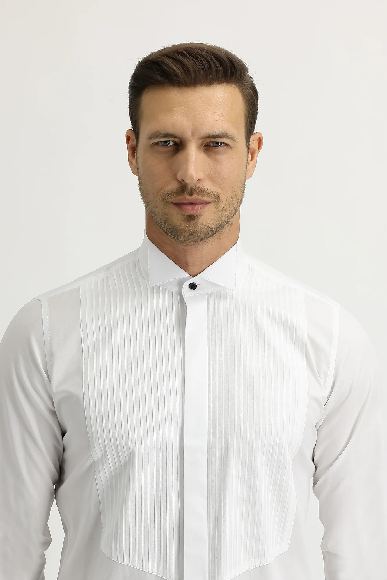 Beyaz Uzun Kol Ata Yaka Slim Fit Dar Kesim Pamuk Gömlek - Image 2