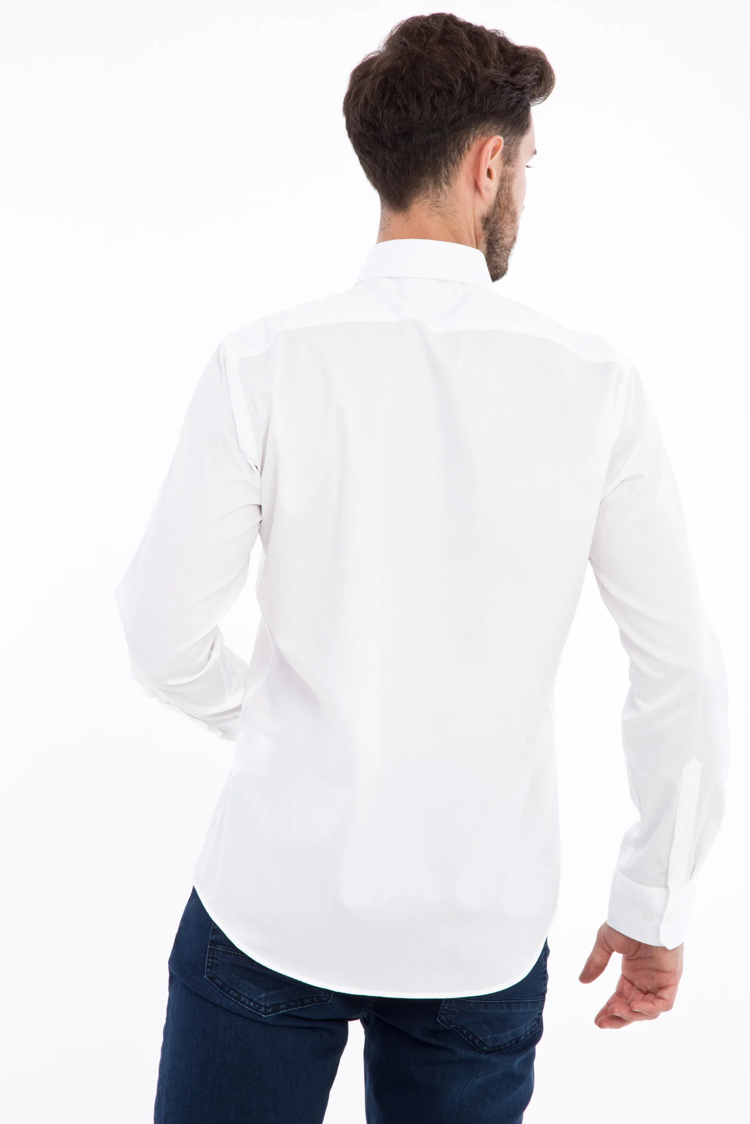Beyaz Uzun Kol Non Iron Saten Slim Fit Dar Kesim Gömlek - Image 2