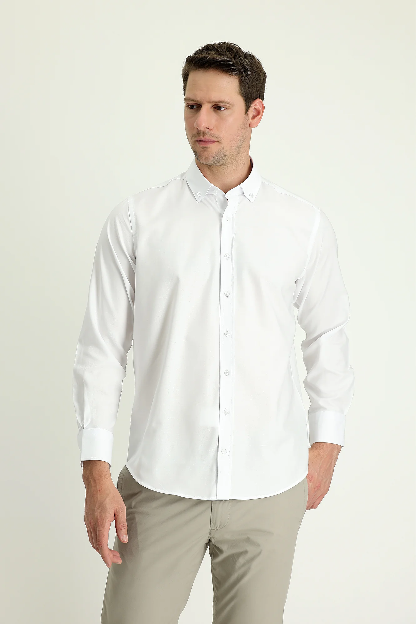 Beyaz Uzun Kol Regular Fit Oxford Pamuk Gömlek - Image 2