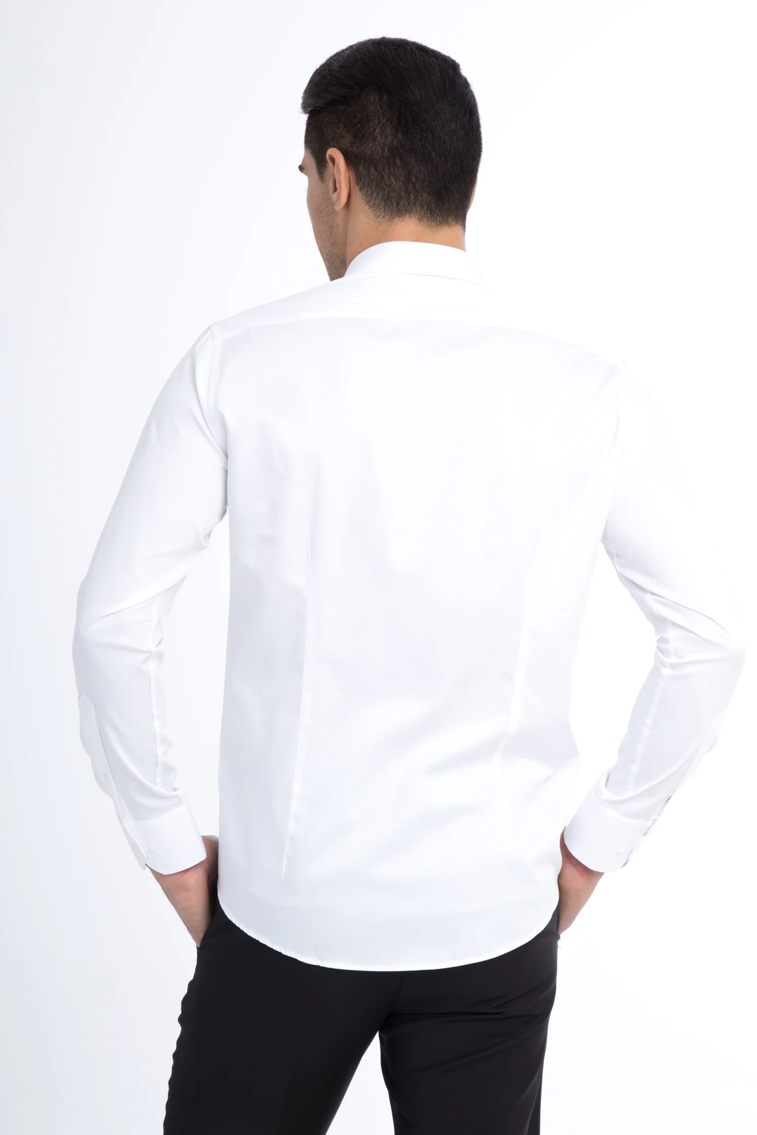 Beyaz Uzun Kol Saten Slim Fit Dar Kesim Pamuk Gömlek - Image 2