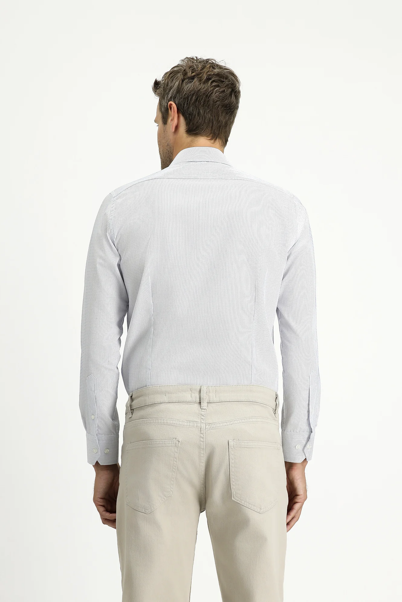 Beyaz Uzun Kol Slim Fit Dar Kesim Çizgili Pamuklu Klasik Non Iron Gömlek - Image 4