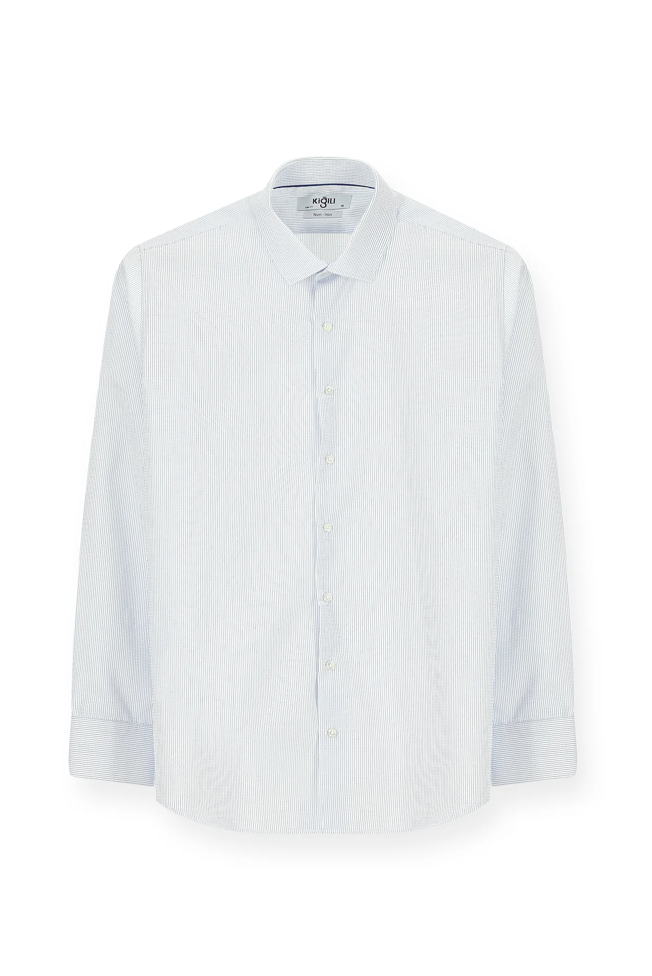 Beyaz Uzun Kol Slim Fit Dar Kesim Çizgili Pamuklu Klasik Non Iron Gömlek - Image 7