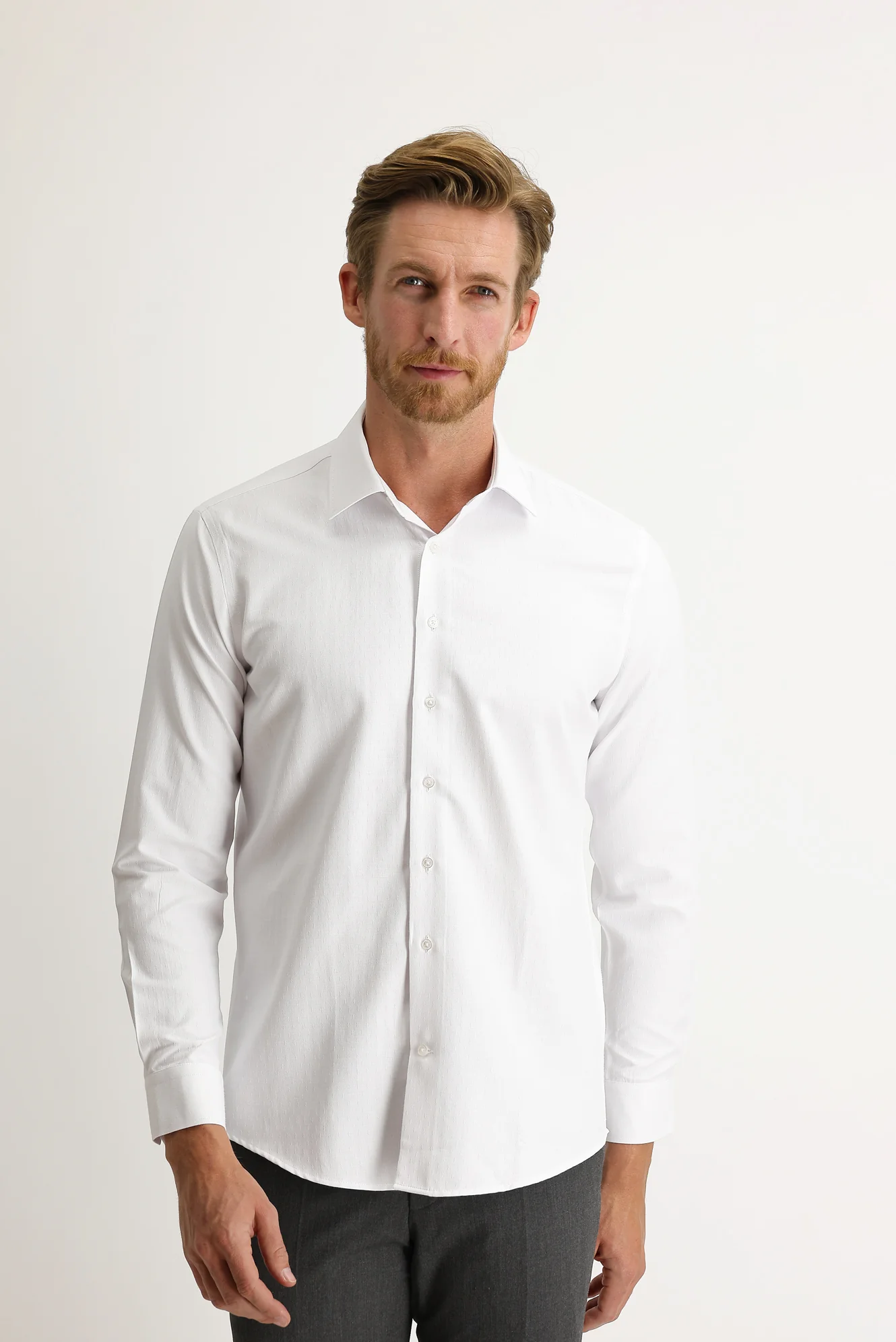 Beyaz Uzun Kol Slim Fit Dar Kesim Desenli Gömlek - Image 2