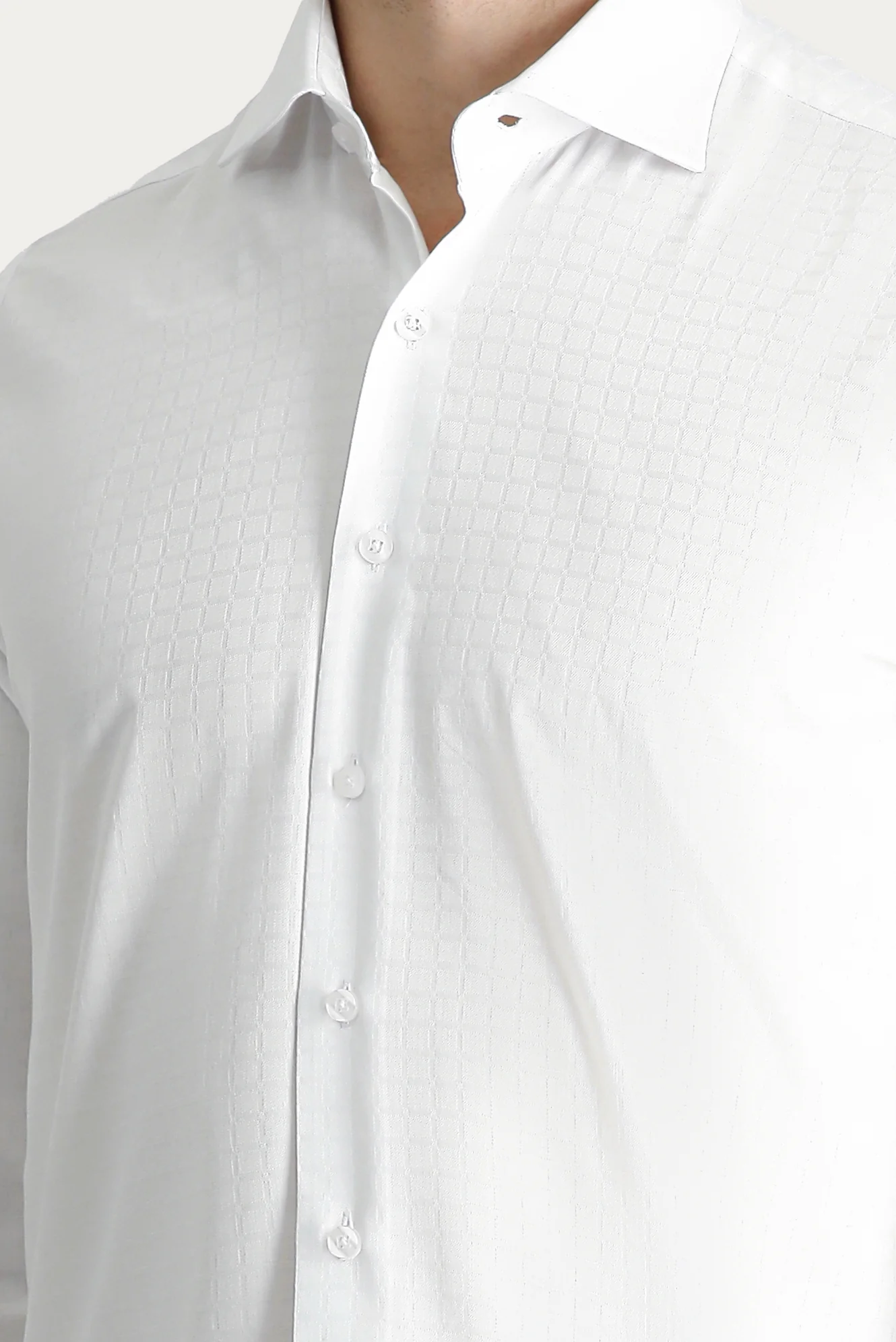 Beyaz Uzun Kol Slim Fit Dar Kesim Desenli Pamuk Gömlek - Image 4