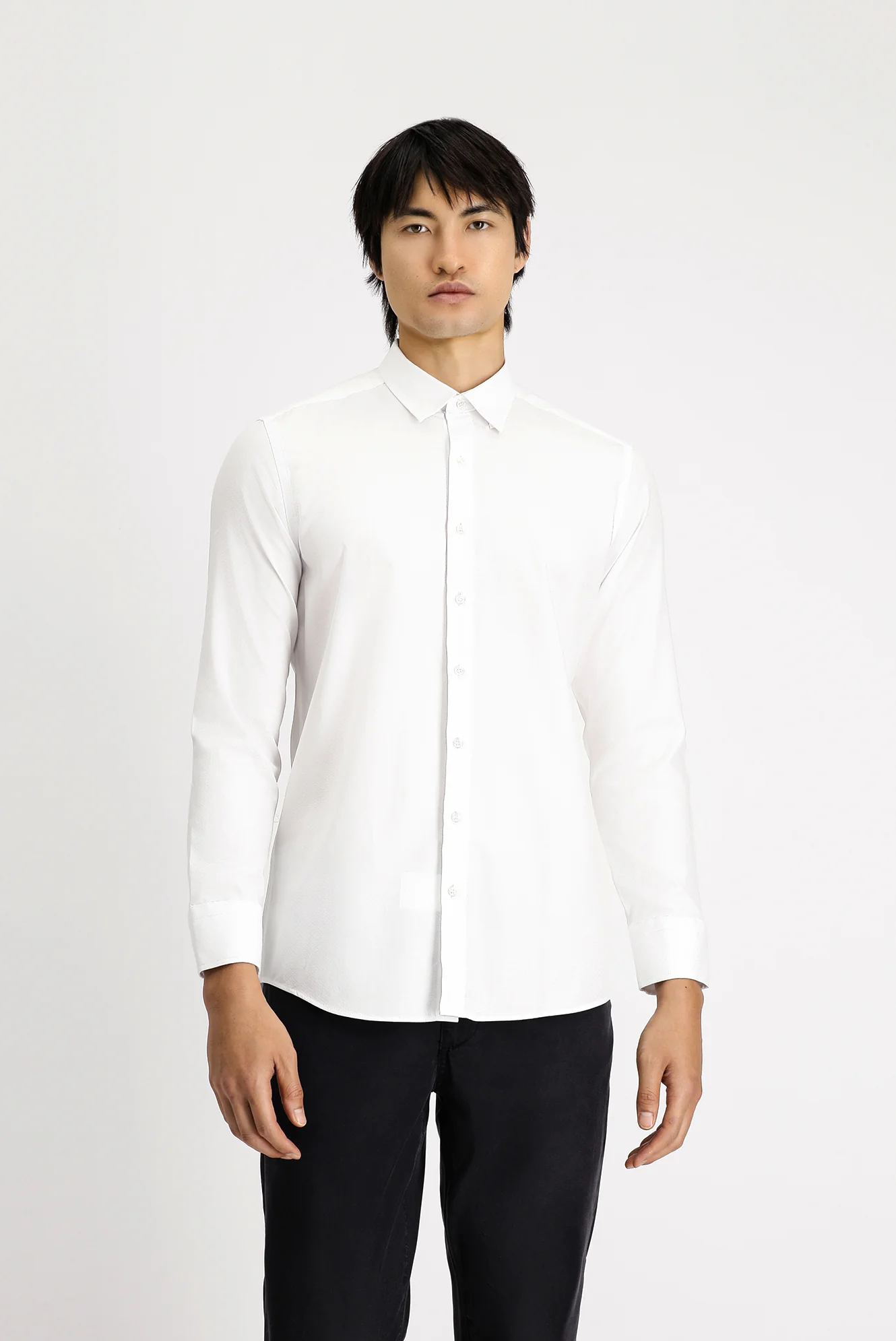 Beyaz Uzun Kol Slim Fit Dar Kesim Desenli Pamuk Gömlek - Image 3