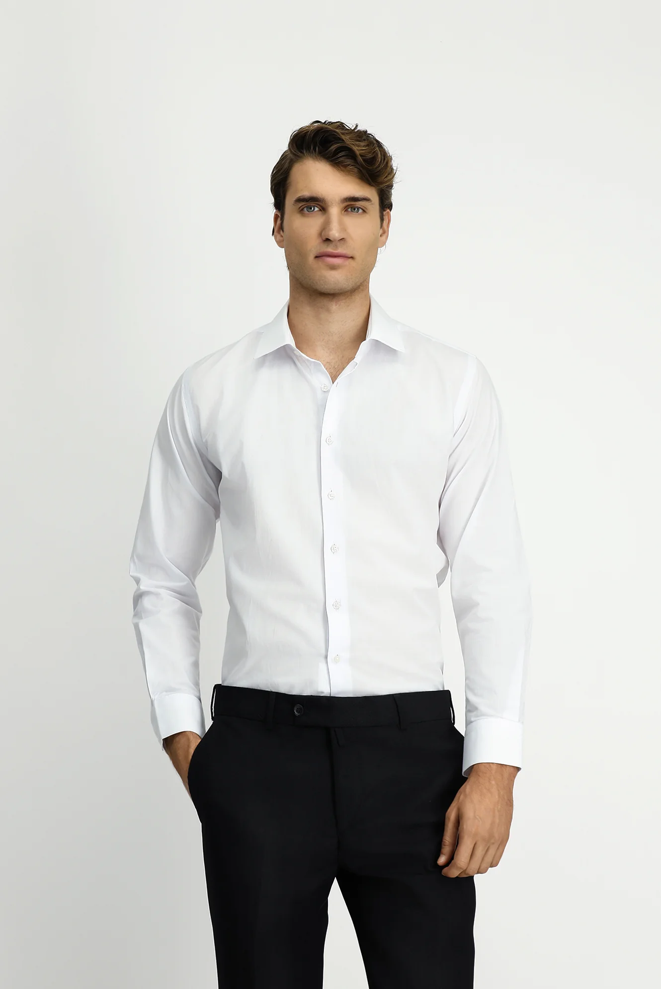 Beyaz Uzun Kol Slim Fit Dar Kesim Klasik Pamuk Gömlek