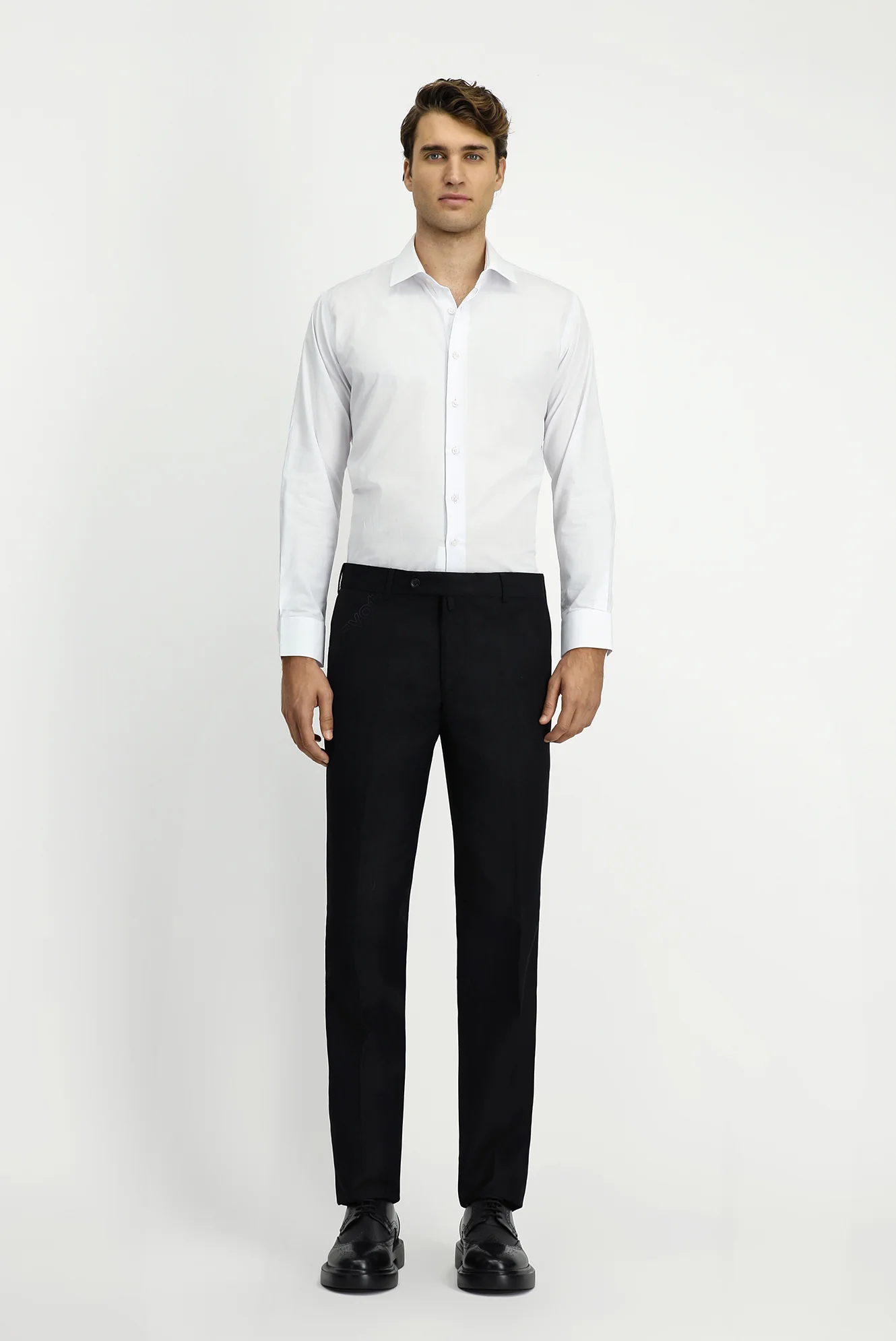 Beyaz Uzun Kol Slim Fit Dar Kesim Klasik Pamuk Gömlek - Image 2