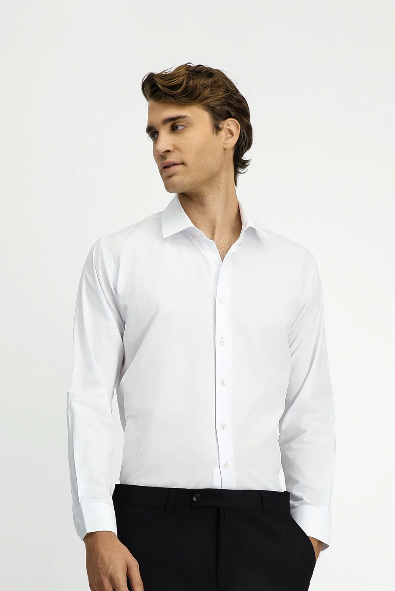 Beyaz Uzun Kol Slim Fit Dar Kesim Klasik Pamuk Gömlek - Image 4