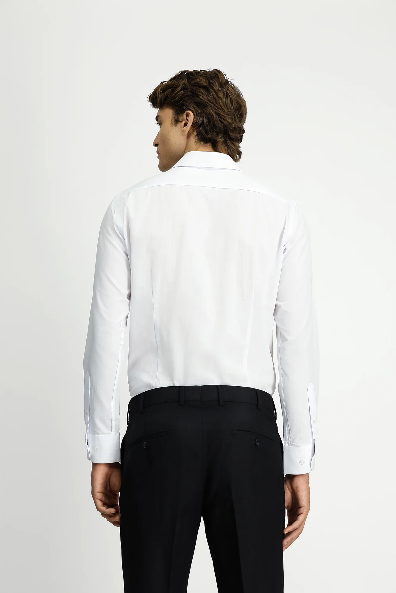 Beyaz Uzun Kol Slim Fit Dar Kesim Klasik Pamuk Gömlek - Image 5