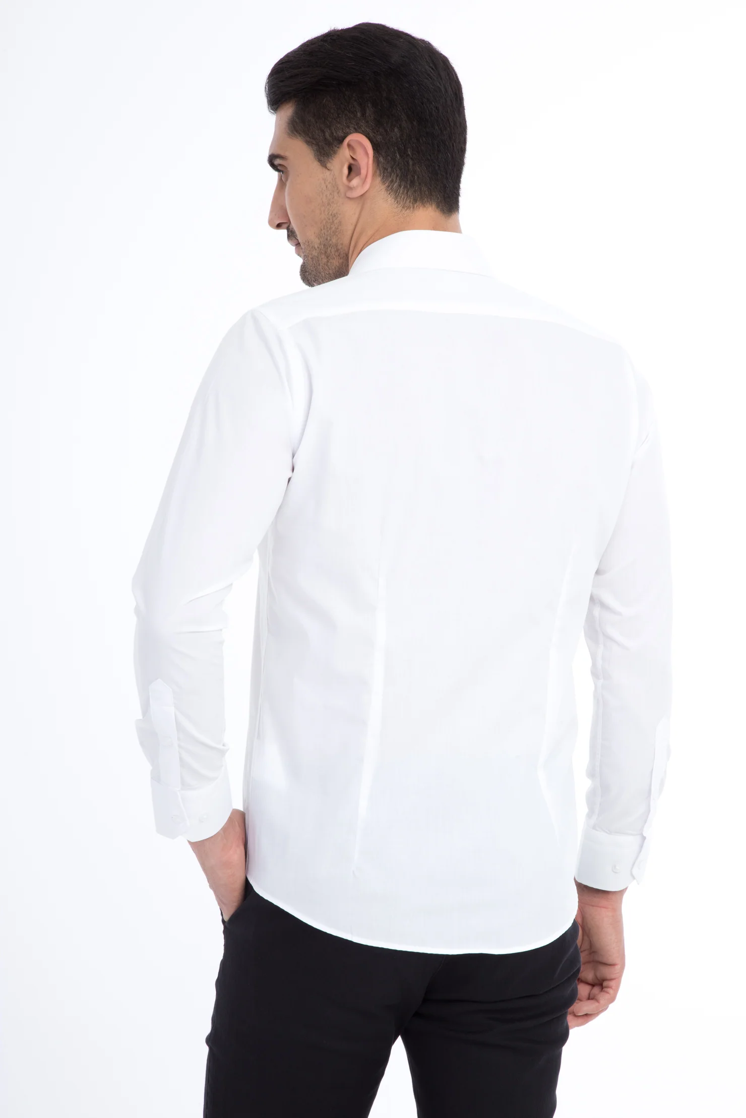 Beyaz Uzun Kol Slim Fit Dar Kesim Gömlek - Image 3