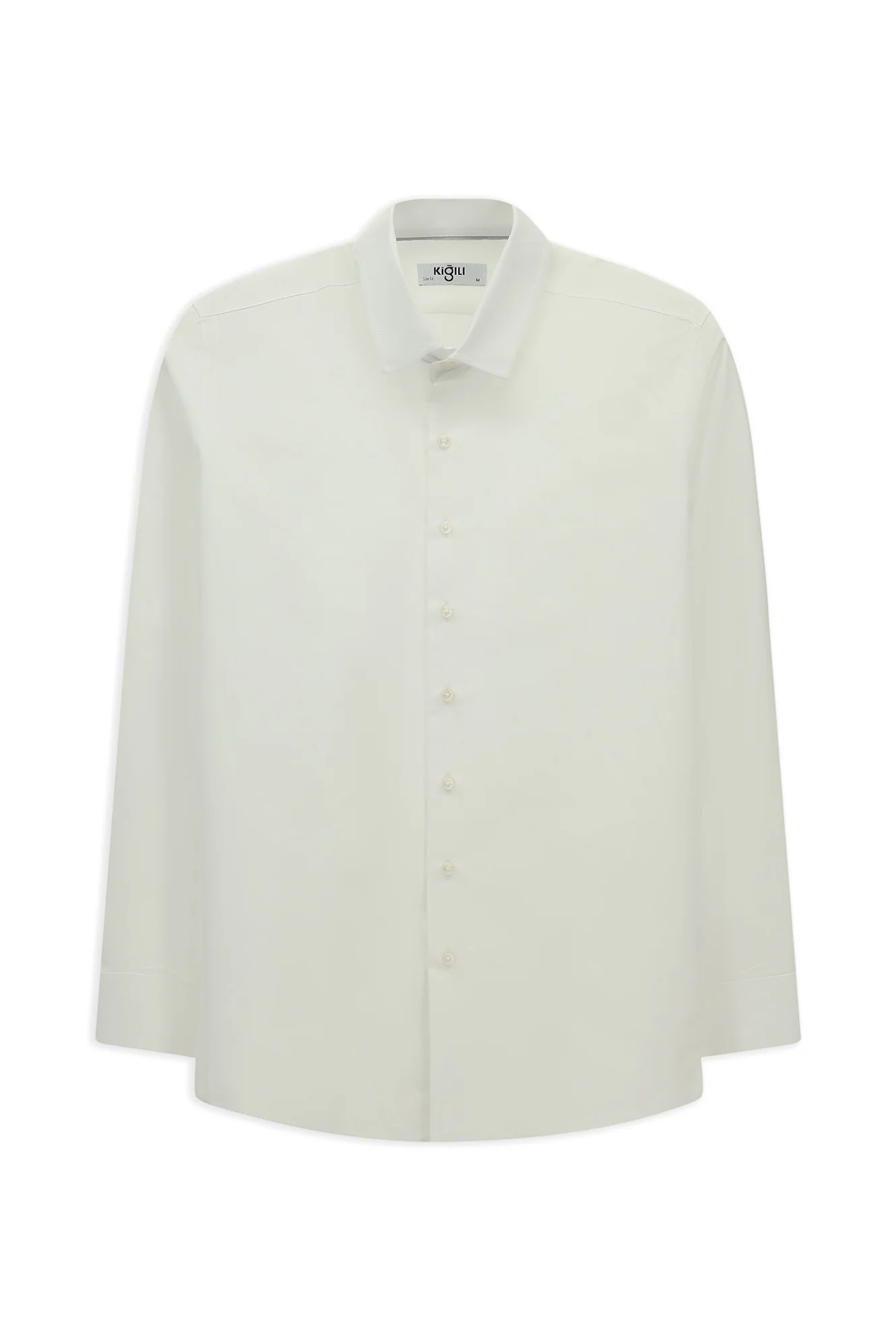 Beyaz Uzun Kol Slim Fit Dar Kesim Klasik Desenli Pamuk Gömlek