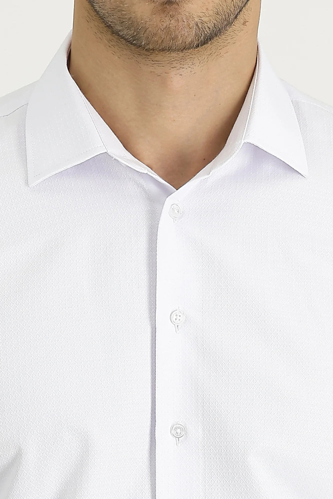 Beyaz Uzun Kol Slim Fit Dar Kesim Klasik Desenli Pamuklu Kolay Ütülenebilir Gömlek - Image 3