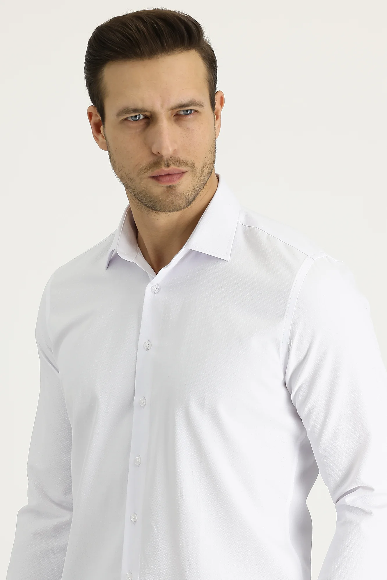 Beyaz Uzun Kol Slim Fit Dar Kesim Klasik Desenli Pamuklu Gömlek