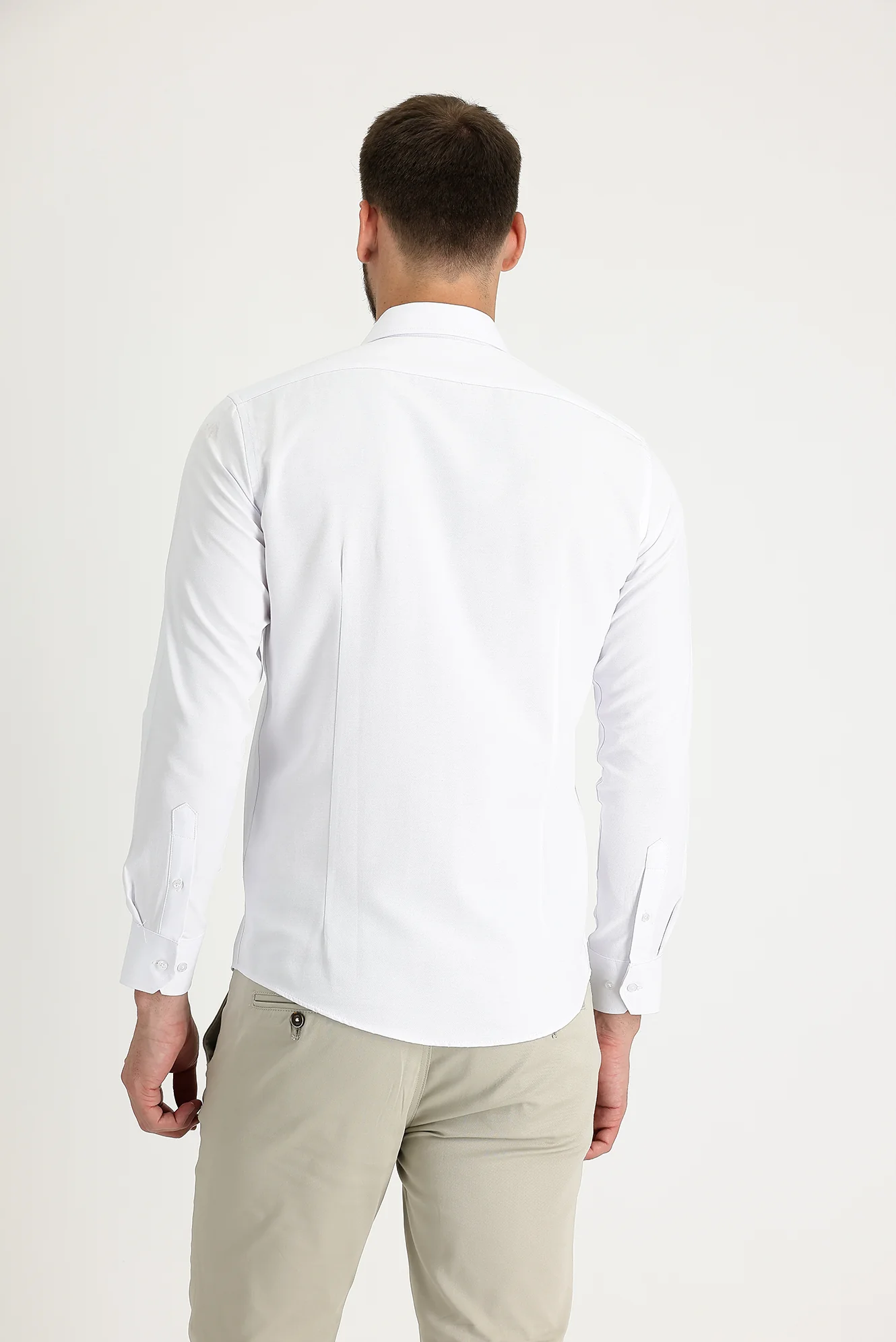 Beyaz Uzun Kol Slim Fit Dar Kesim Klasik Desenli Pamuklu Kolay Ütülenebilir Gömlek - Image 2