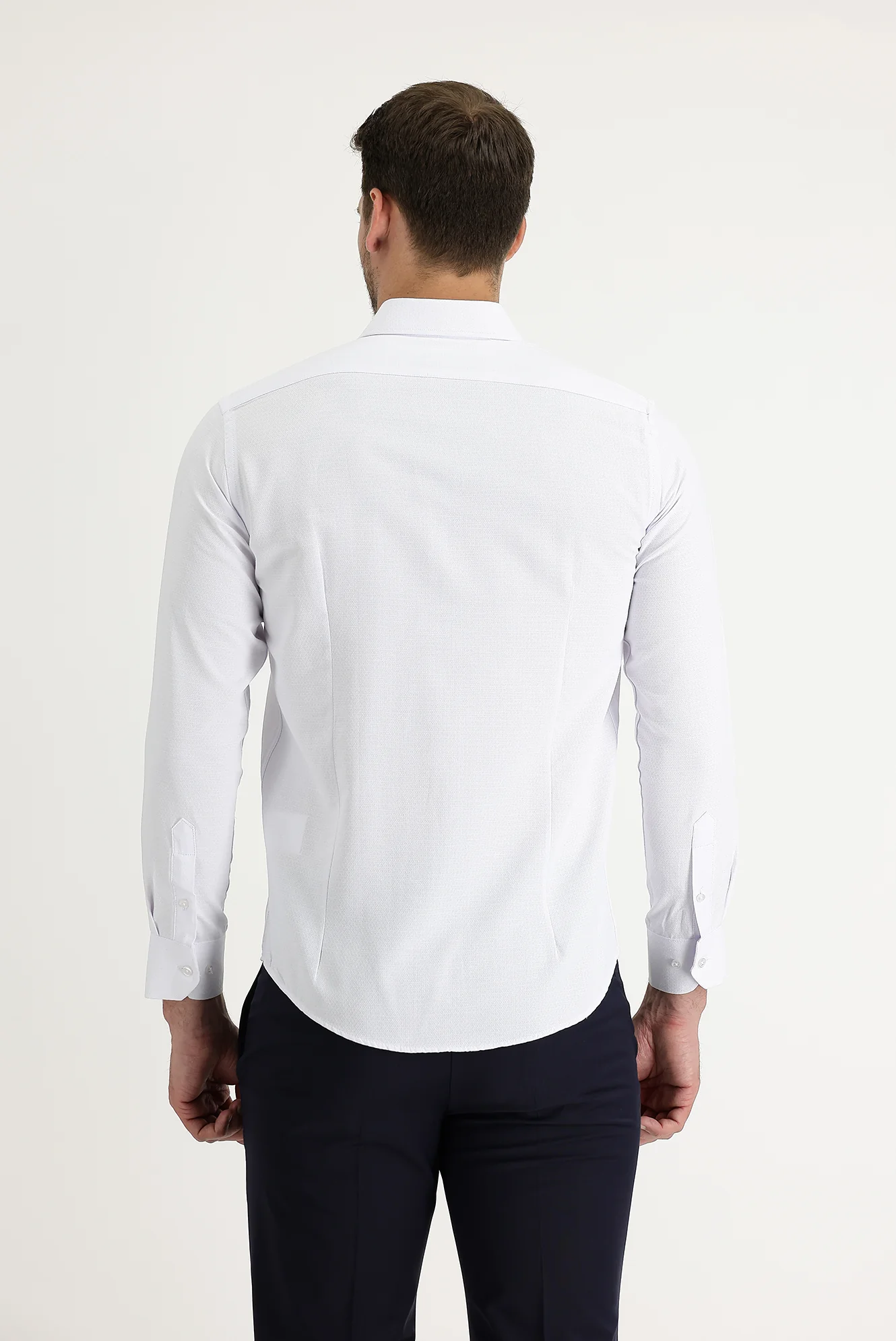 Beyaz Uzun Kol Slim Fit Dar Kesim Klasik Desenli Pamuklu Kolay Ütülenebilir Gömlek - Image 2