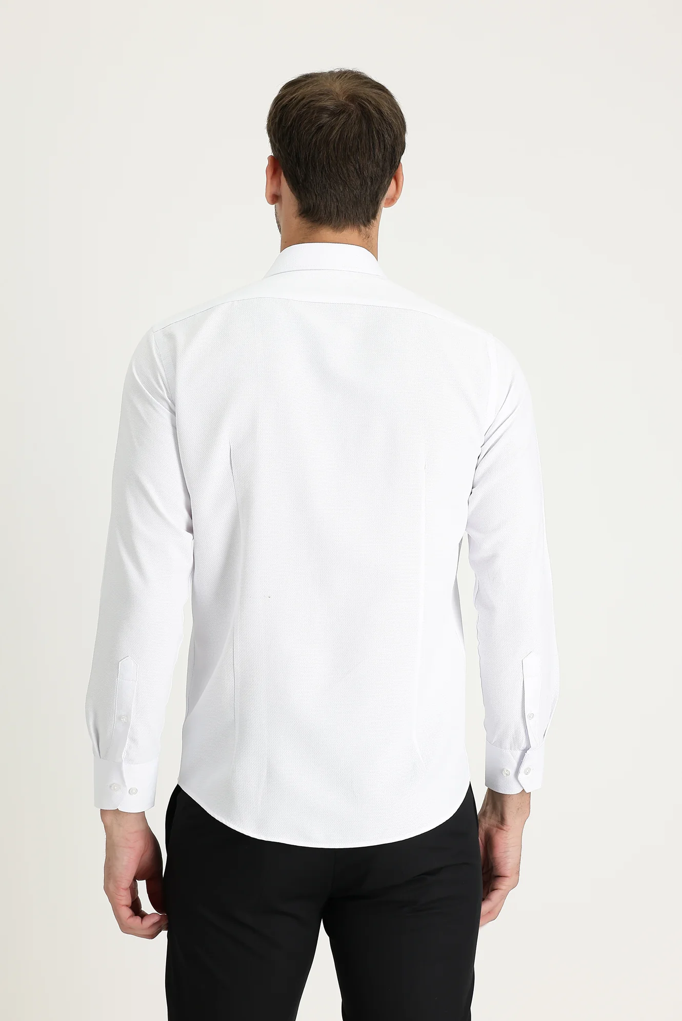 Beyaz Uzun Kol Slim Fit Dar Kesim Klasik Desenli Pamuklu Kolay Ütülenebilir Gömlek - Image 3