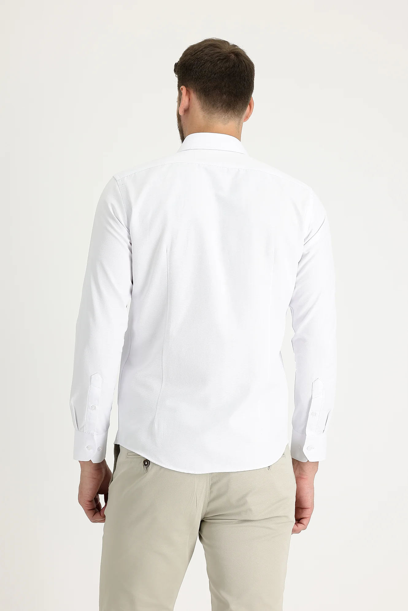 Beyaz Uzun Kol Slim Fit Dar Kesim Klasik Desenli Pamuklu Kolay Ütülenebilir Gömlek - Image 3