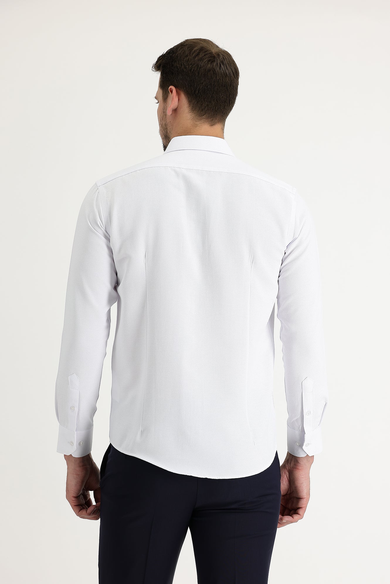 Beyaz Uzun Kol Slim Fit Dar Kesim Klasik Desenli Pamuklu Kolay Ütülenebilir Gömlek - Image 2