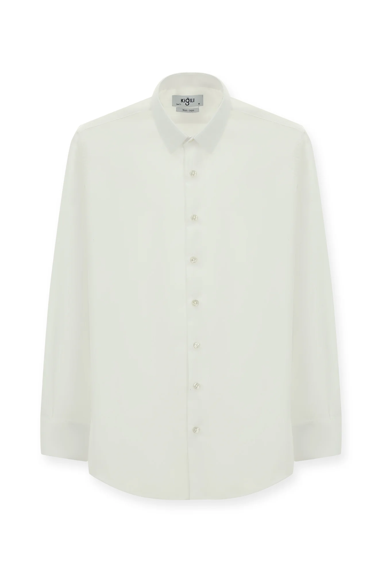 Beyaz Uzun Kol Slim Fit Dar Kesim Klasik Non Iron Desenli Pamuklu Gömlek - Image 8