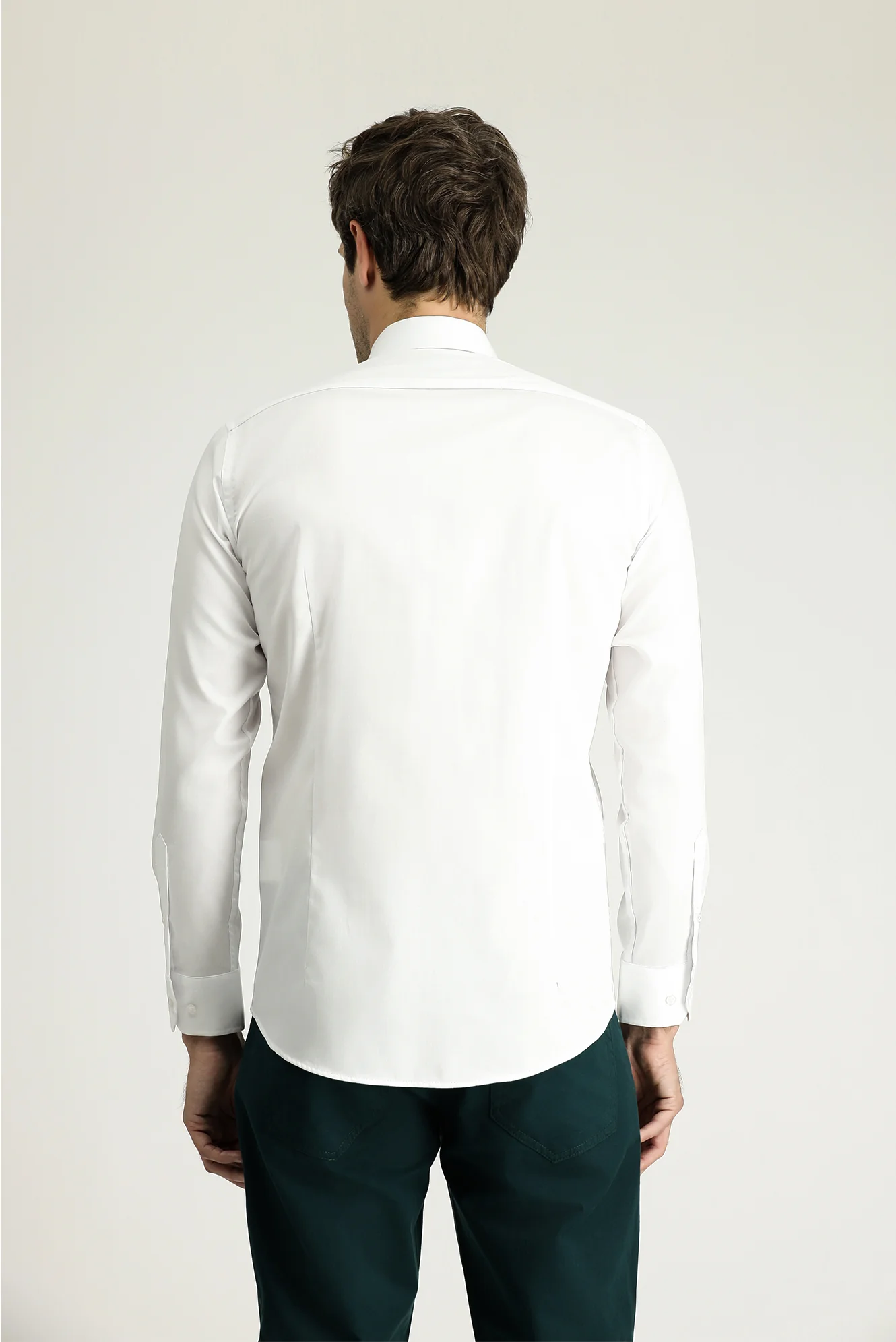 Beyaz Uzun Kol Slim Fit Dar Kesim Klasik Non Iron Saten Pamuklu Gömlek - Image 4