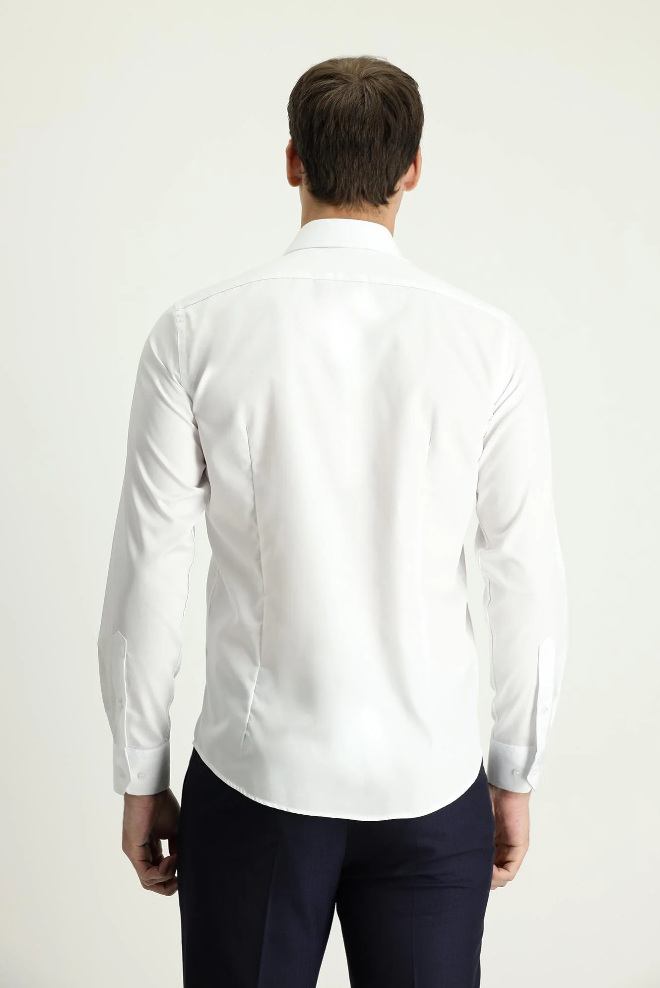Beyaz Uzun Kol Slim Fit Dar Kesim Klasik Non Iron Saten Pamuklu Gömlek - Image 2