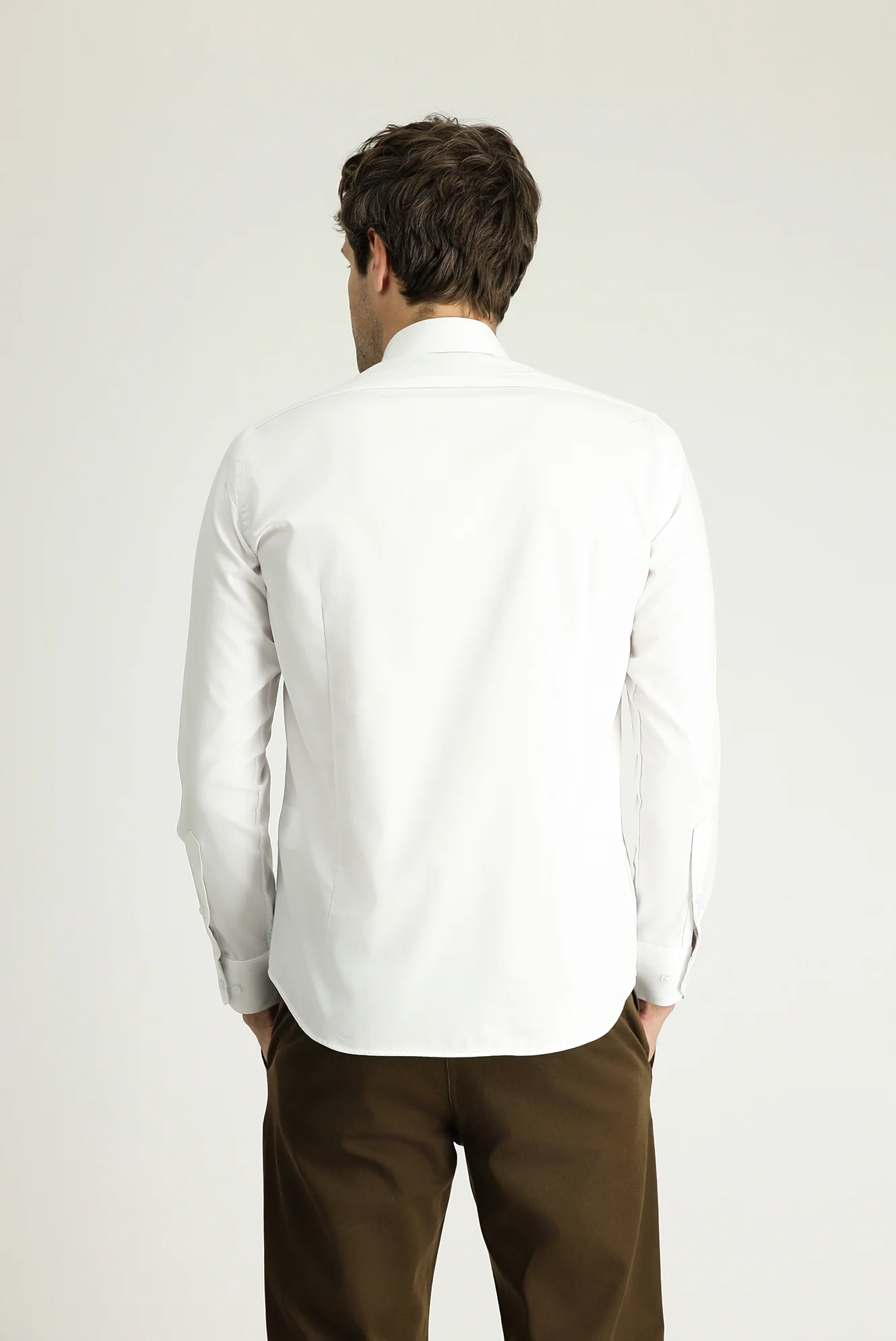Beyaz Uzun Kol Slim Fit Dar Kesim Klasik Non Iron Saten Pamuklu Gömlek - Image 4
