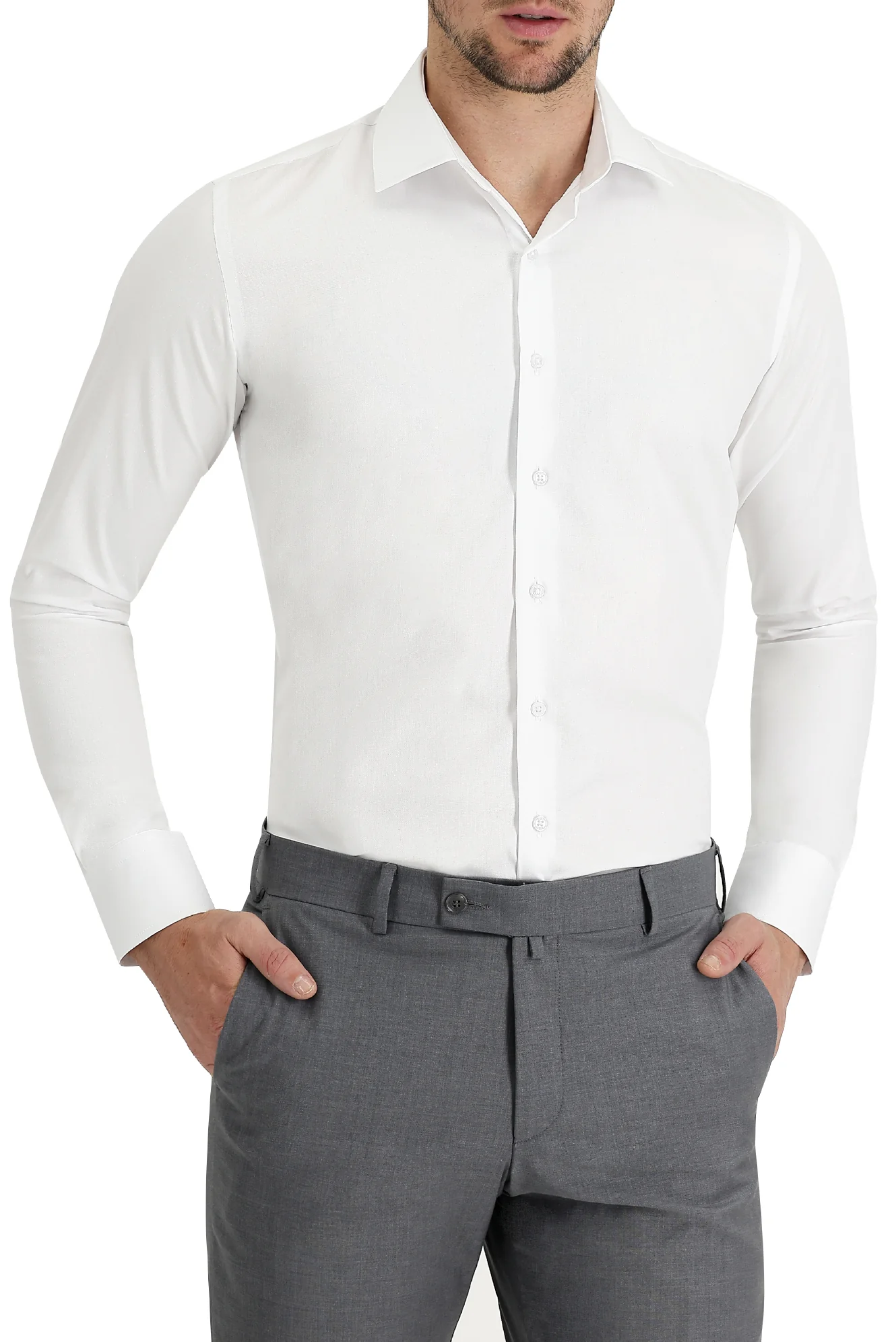 Beyaz Uzun Kol Slim Fit Dar Kesim Klasik Non Iron Saten Pamuklu Gömlek - Image 5
