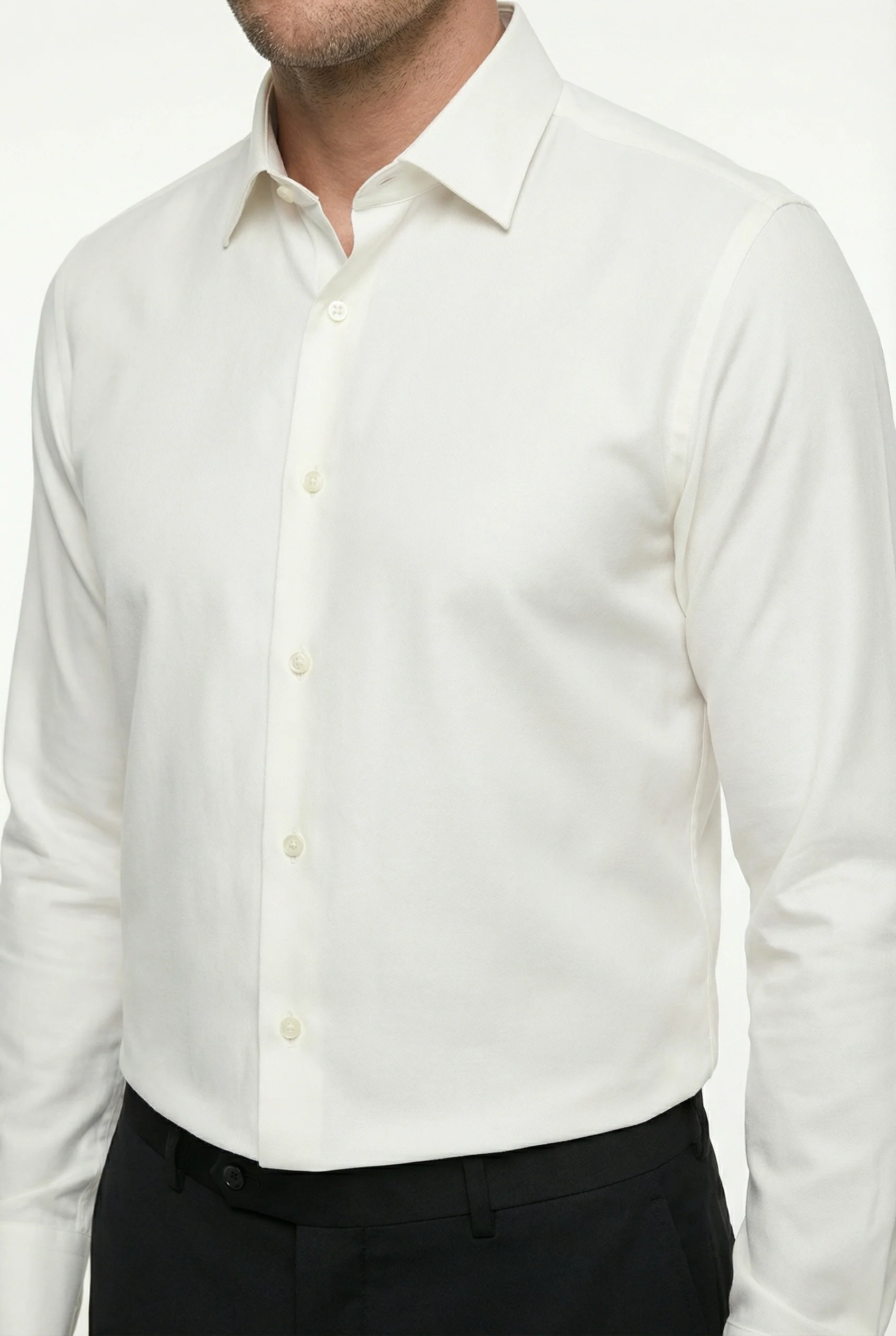 Beyaz Uzun Kol Slim Fit Dar Kesim Klasik Nano Care Su İtici Leke Tutmaz 4 Mevsim Pamuk Gömlek - Image 3