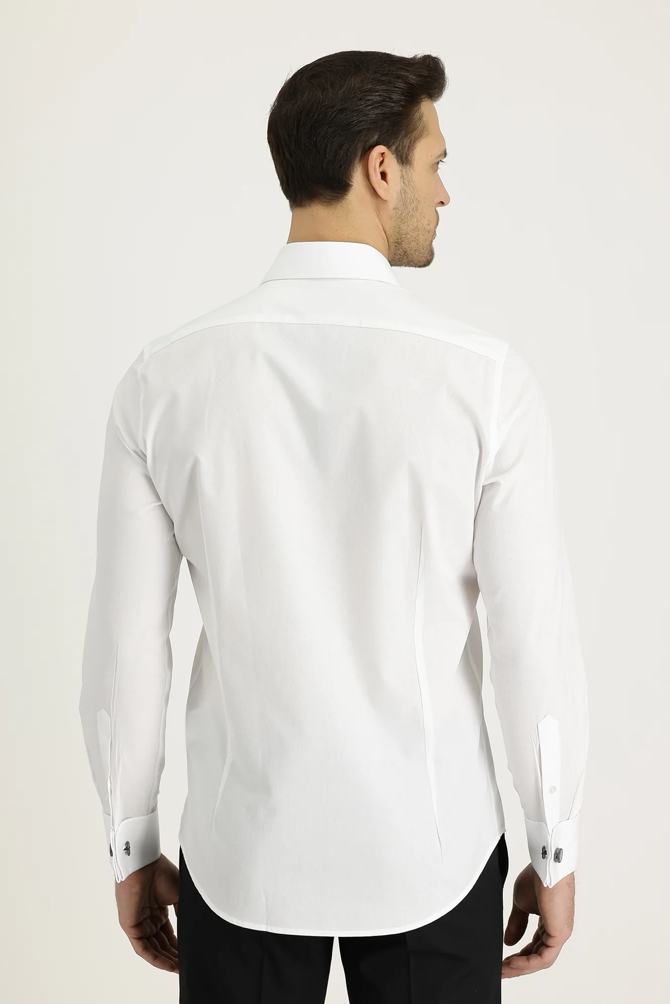 Beyaz Uzun Kol Slim Fit Dar Kesim Manşetli Pamuk Gömlek - Image 4