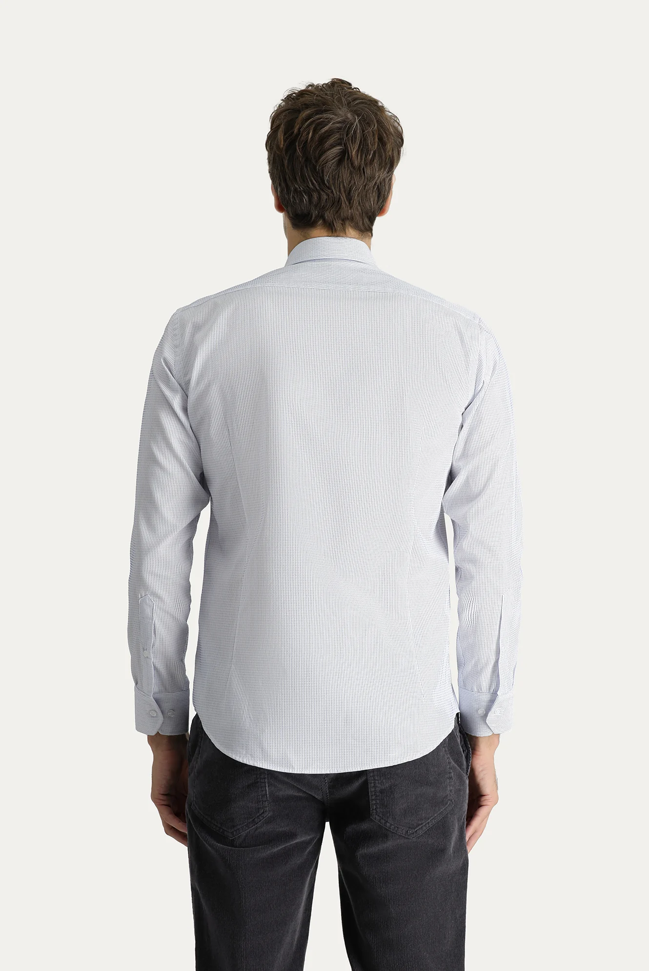 Beyaz Uzun Kol Slim Fit Dar Kesim Non Iron Çizgili Pamuklu Gömlek - Image 4
