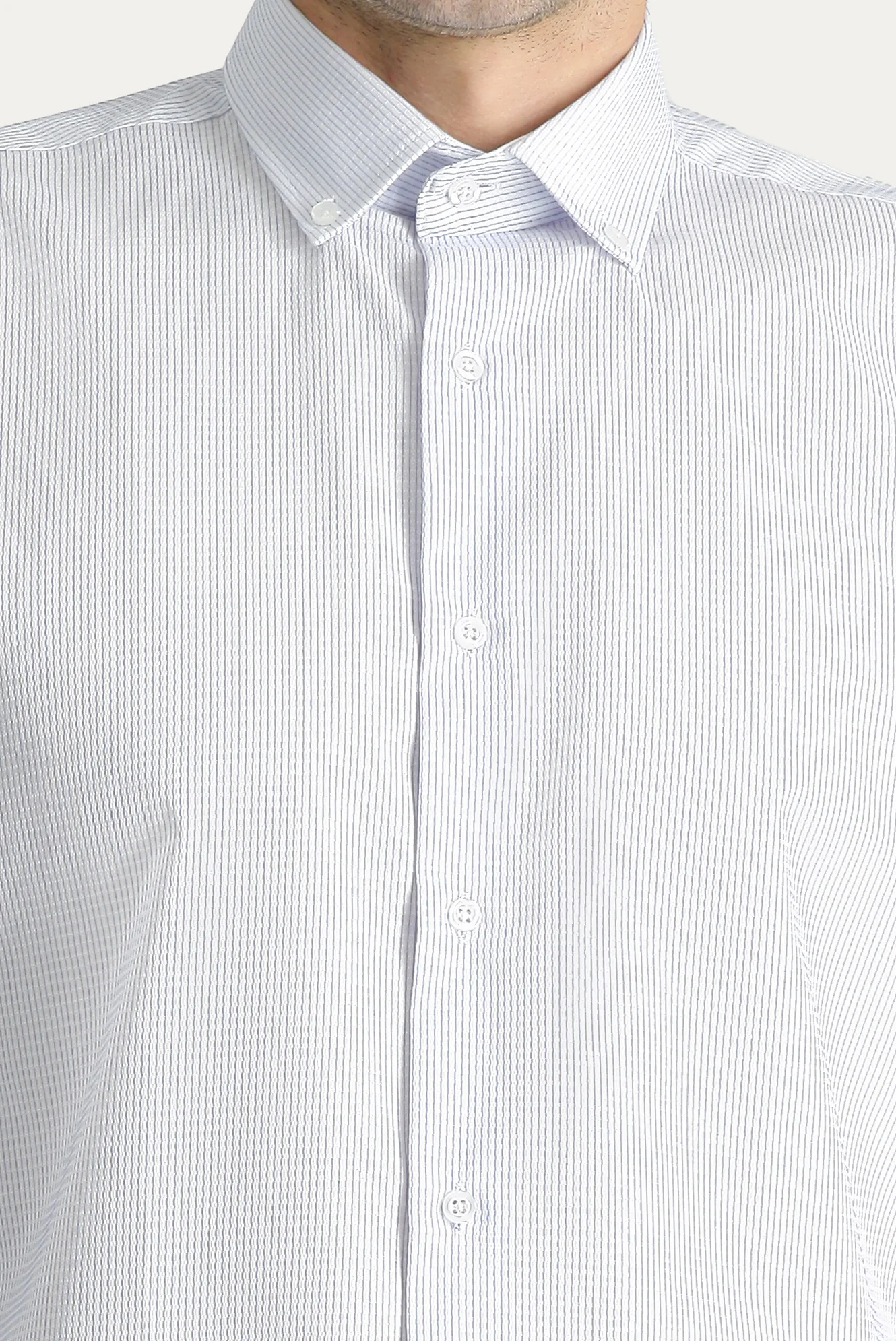 Beyaz Uzun Kol Slim Fit Dar Kesim Non Iron Çizgili Pamuklu Gömlek - Image 5