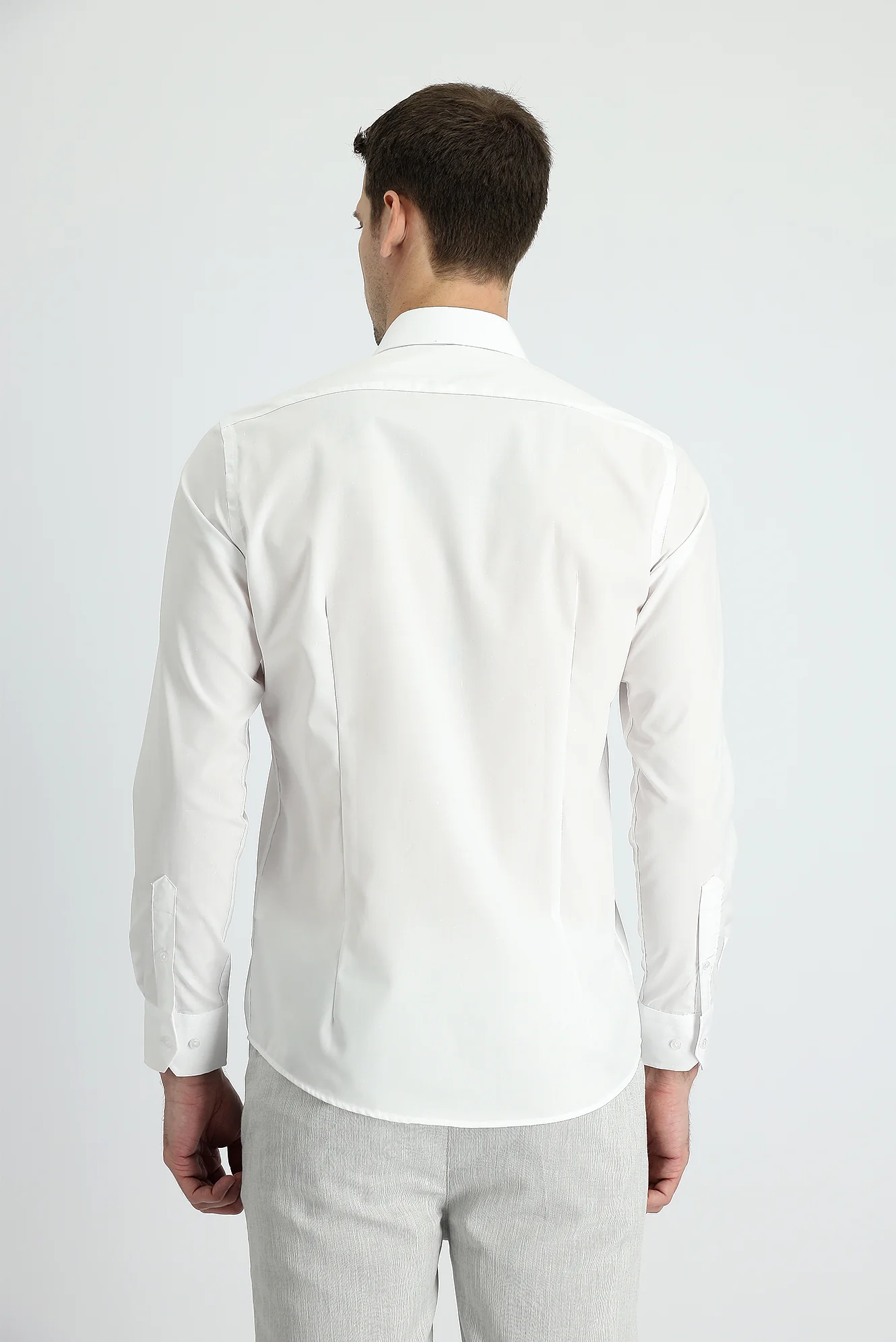 Beyaz Uzun Kol Slim Fit Dar Kesim Non Iron Klasik Pamuklu Gömlek - Image 2