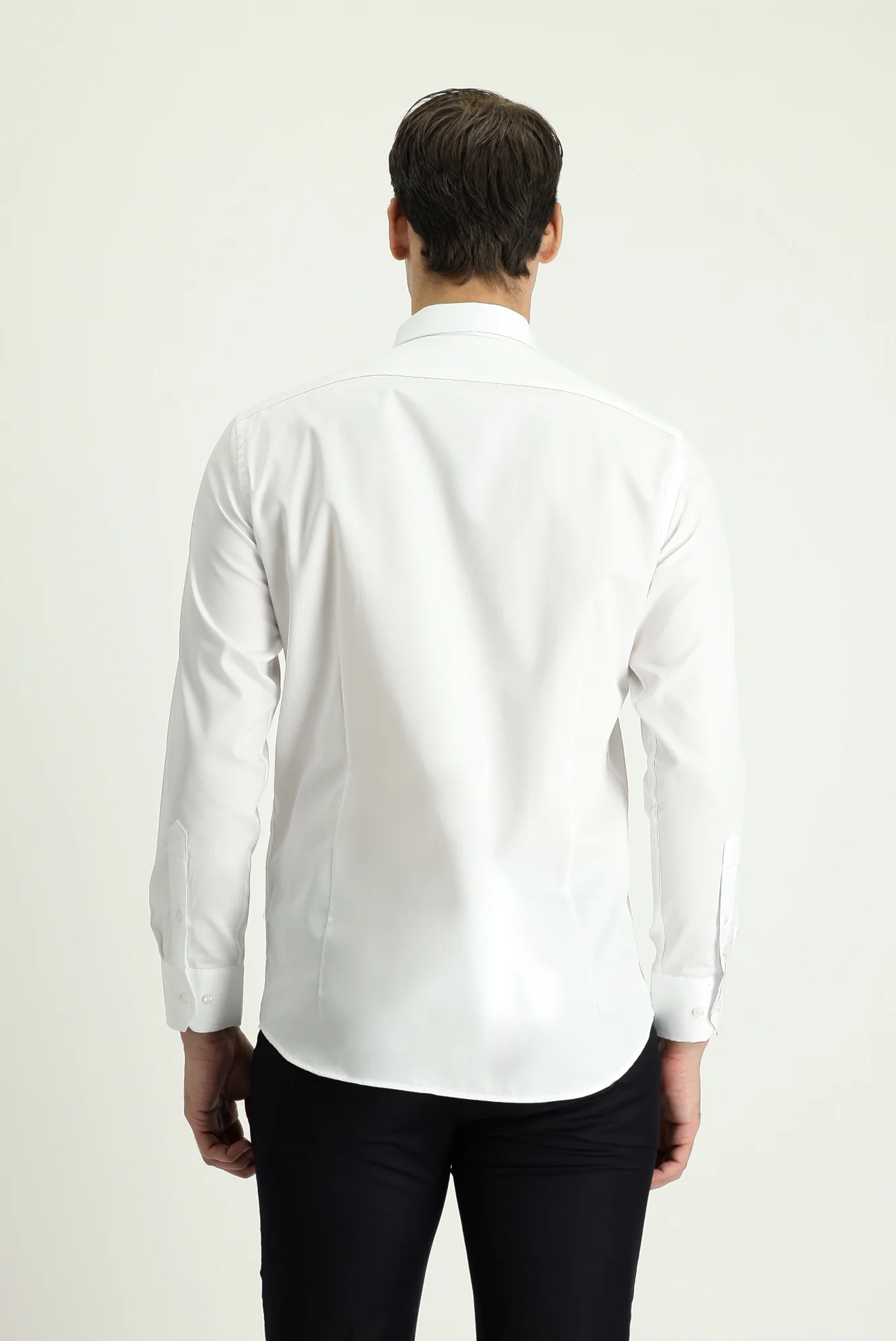 Beyaz Uzun Kol Slim Fit Dar Kesim Non Iron Saten Pamuklu Gömlek - Image 5