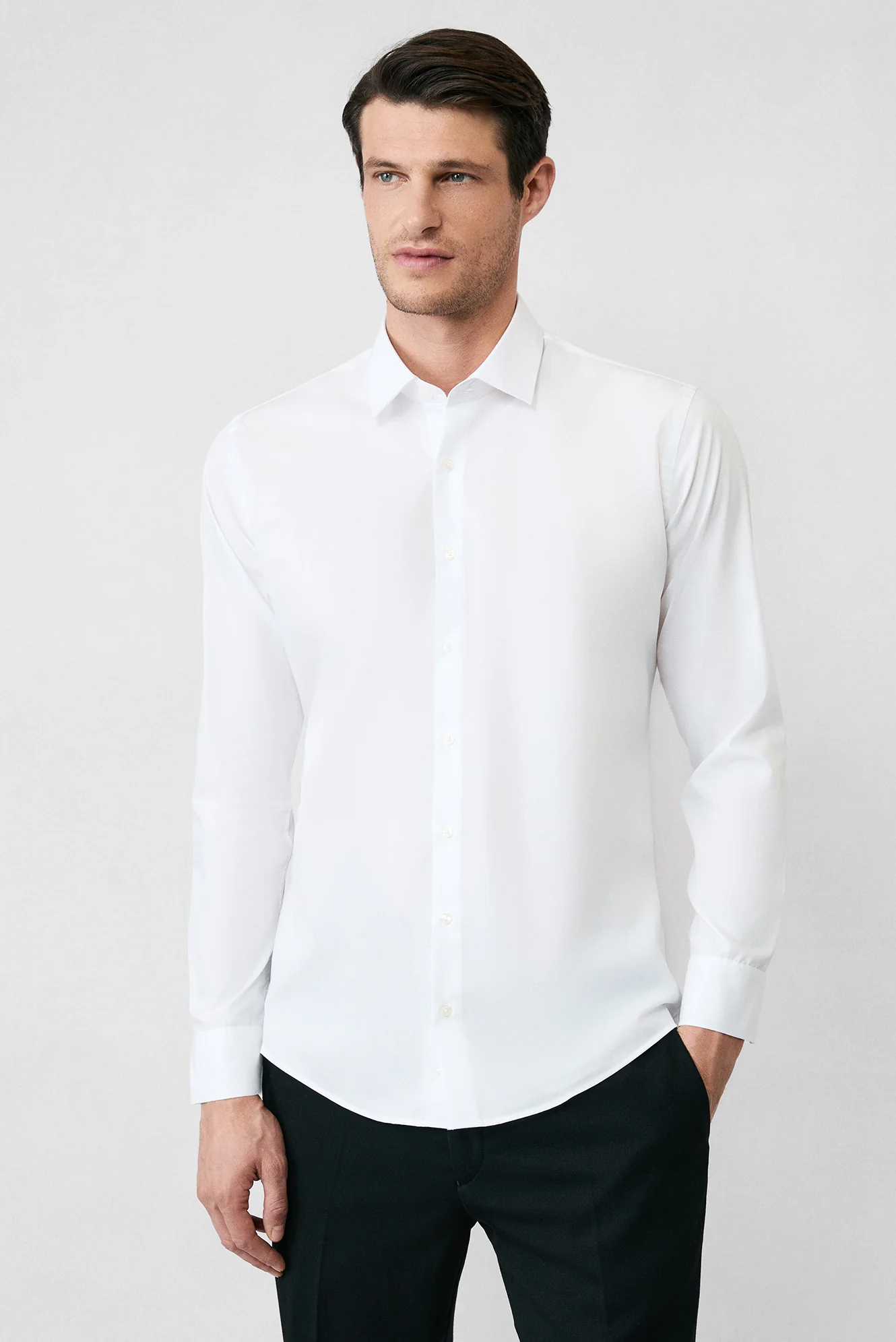 Beyaz Uzun Kol Slim Fit Non Iron Ütü Gerektirmeyen Pamuklu Klasik Gömlek - Image 5