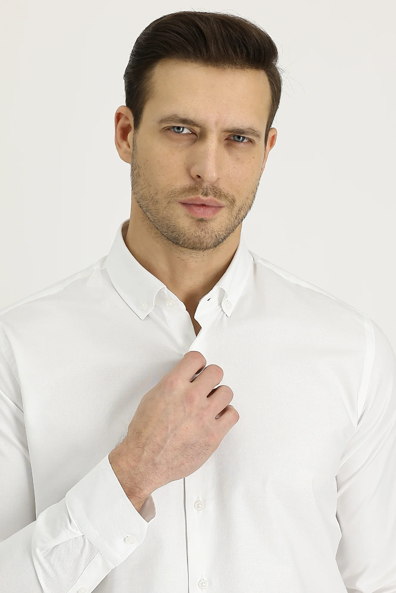 Beyaz Uzun Kol Slim Fit Dar Kesim Oxford Pamuk Gömlek - Image 2