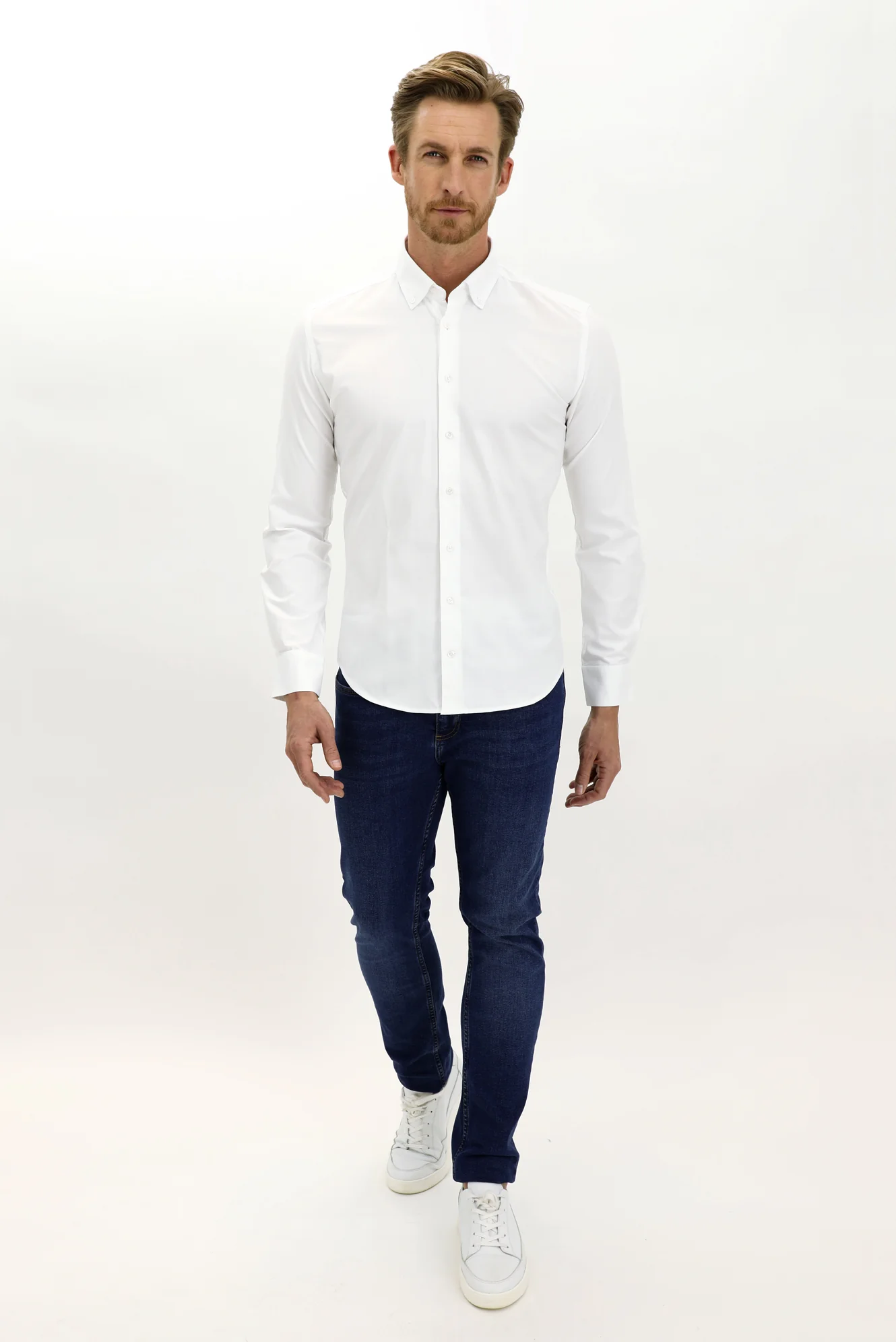 Beyaz Uzun Kol Slim Fit Dar Kesim Pamuk Gömlek - Image 2