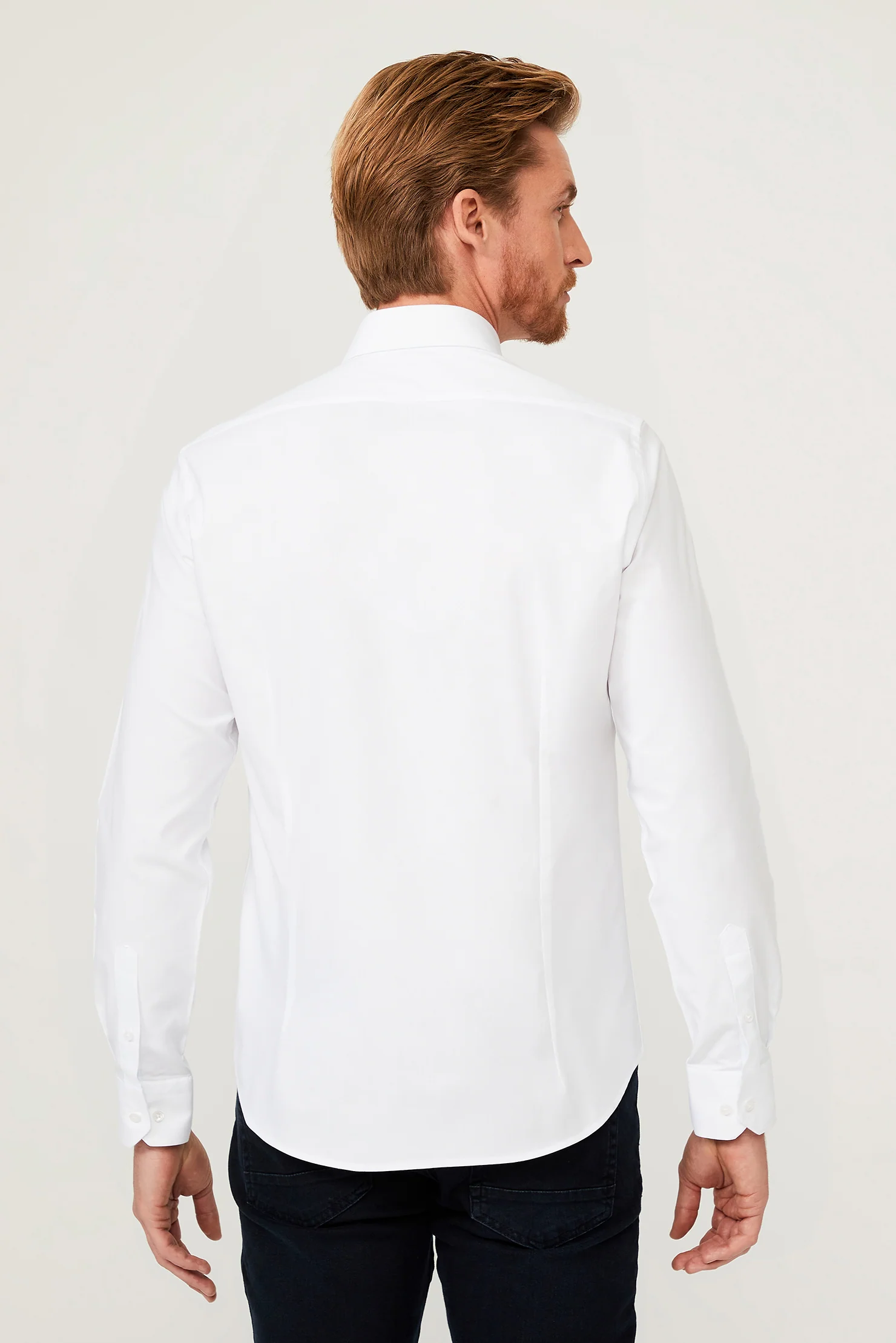 Beyaz Uzun Kol Slim Fit Dar Kesim Pamuk Gömlek - Image 7