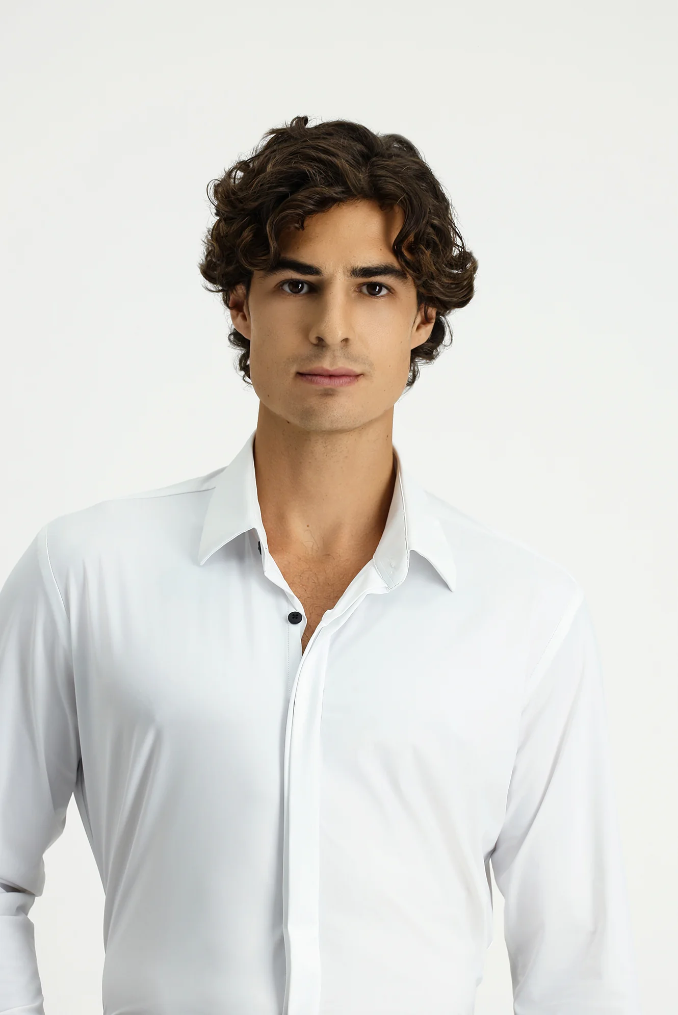 Beyaz Techno-Line Uzun Kol Slim Fit Dar Kesim Klasik Likralı Gömlek - Image 3