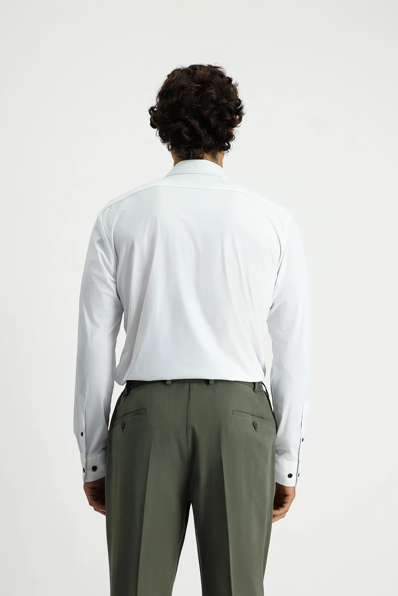 Beyaz Techno-Line Uzun Kol Slim Fit Dar Kesim Klasik Likralı Gömlek - Image 5