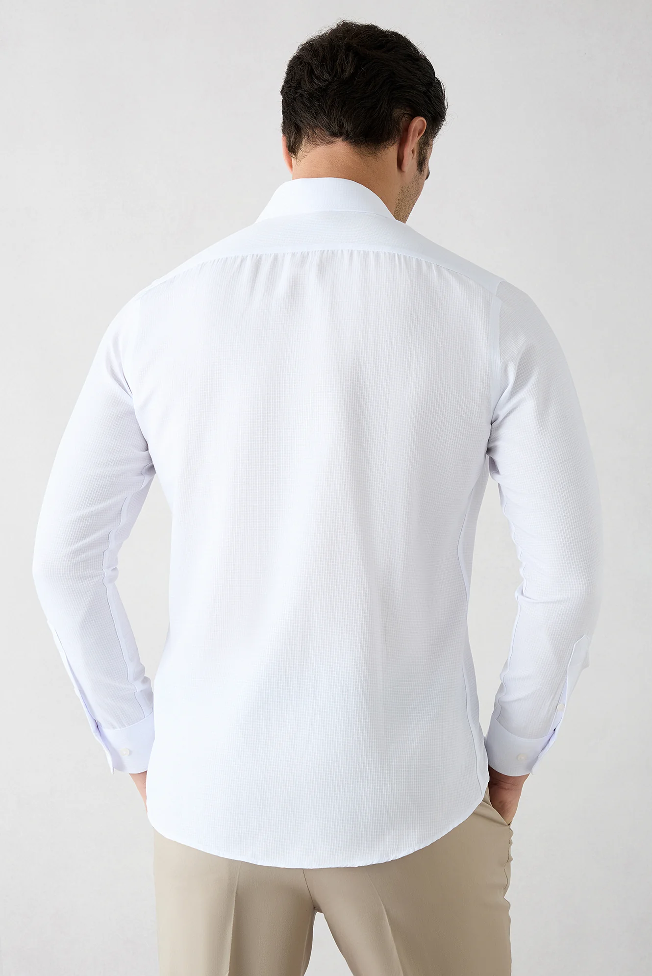 Beyaz Uzun Kol Slim Fit Klasik Desenli Pamuklu Kolay Ütülenebilir Gömlek - Image 6