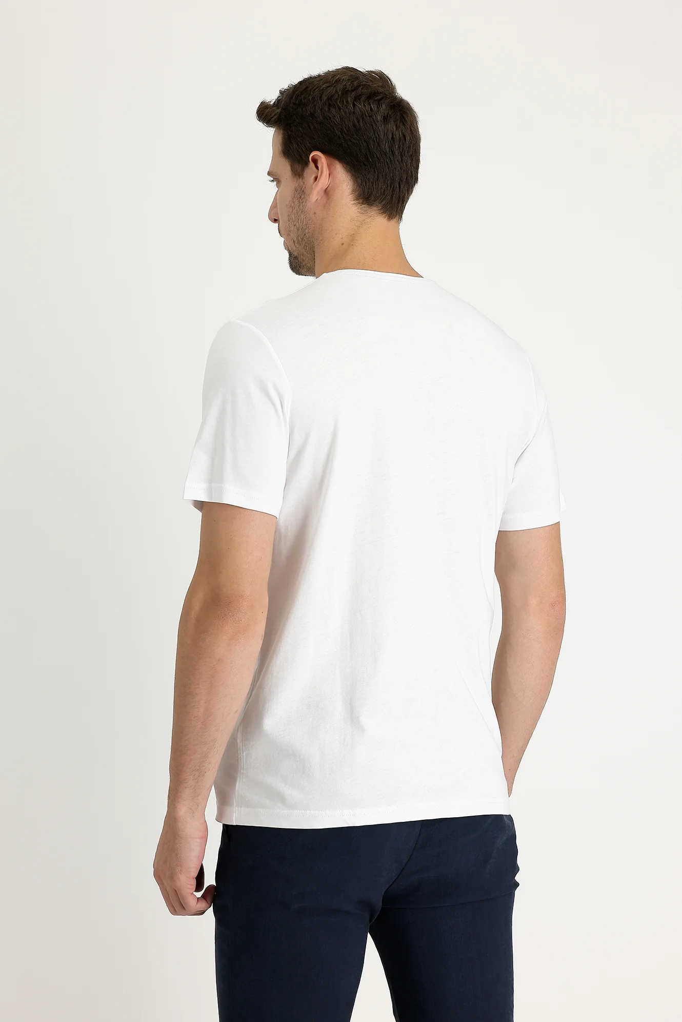 Beyaz Bisiklet Yaka Regular Fit Baskılı Pamuk Tişört - Image 3