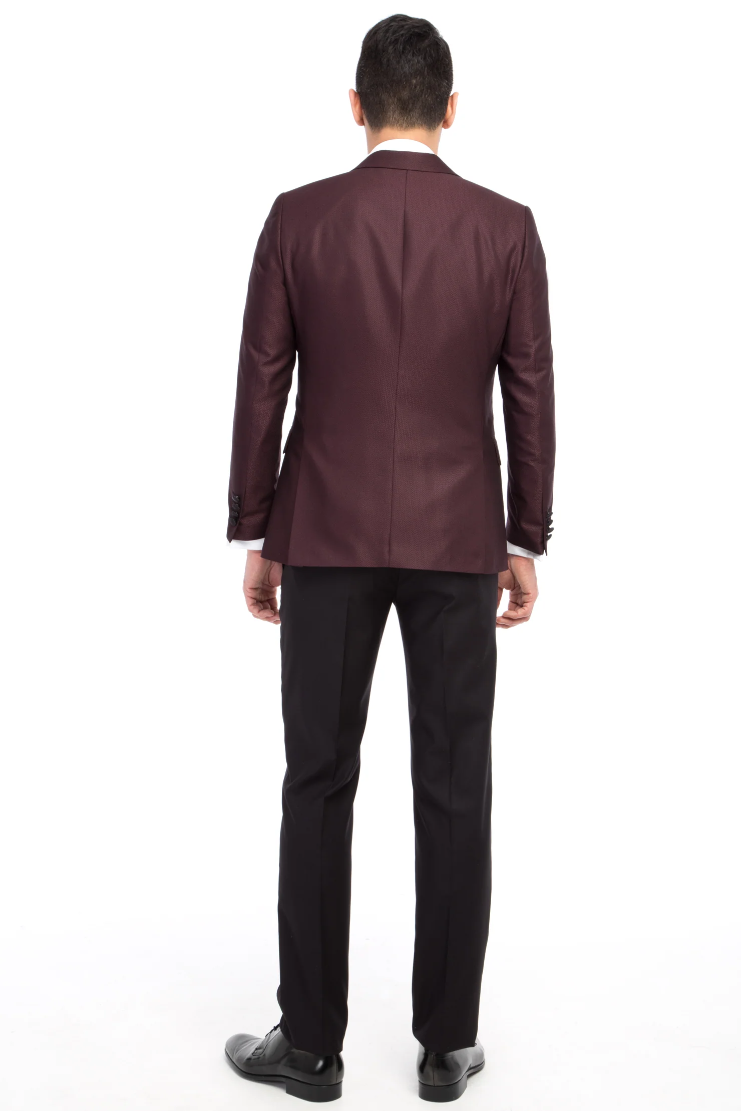 Bordo 6 Drop Regular Fit Standart Kesim Sivri Yaka Desenli Smokin & Damatlık - Image 2