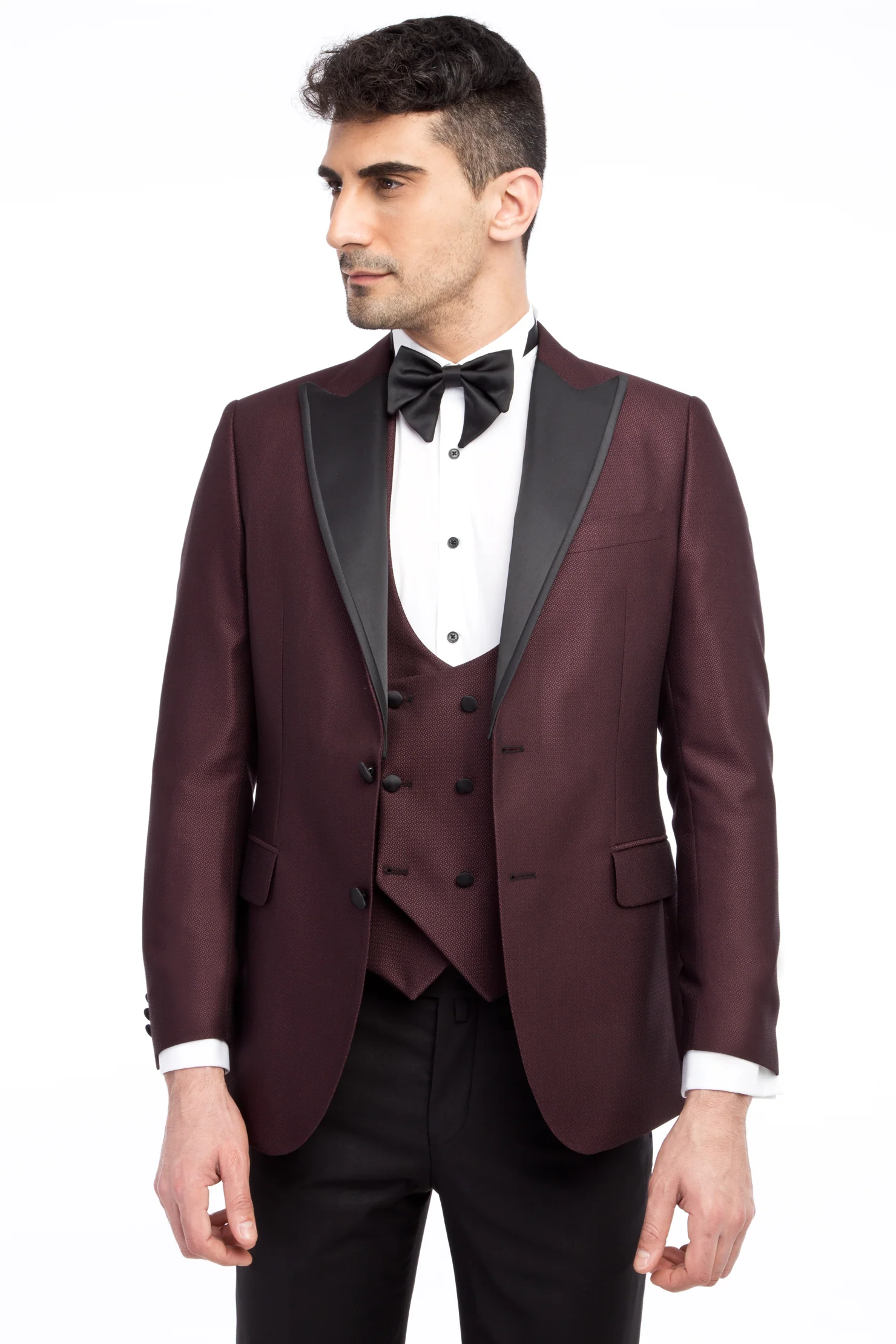 Bordo 6 Drop Regular Fit Standart Kesim Sivri Yaka Desenli Smokin & Damatlık - Image 3