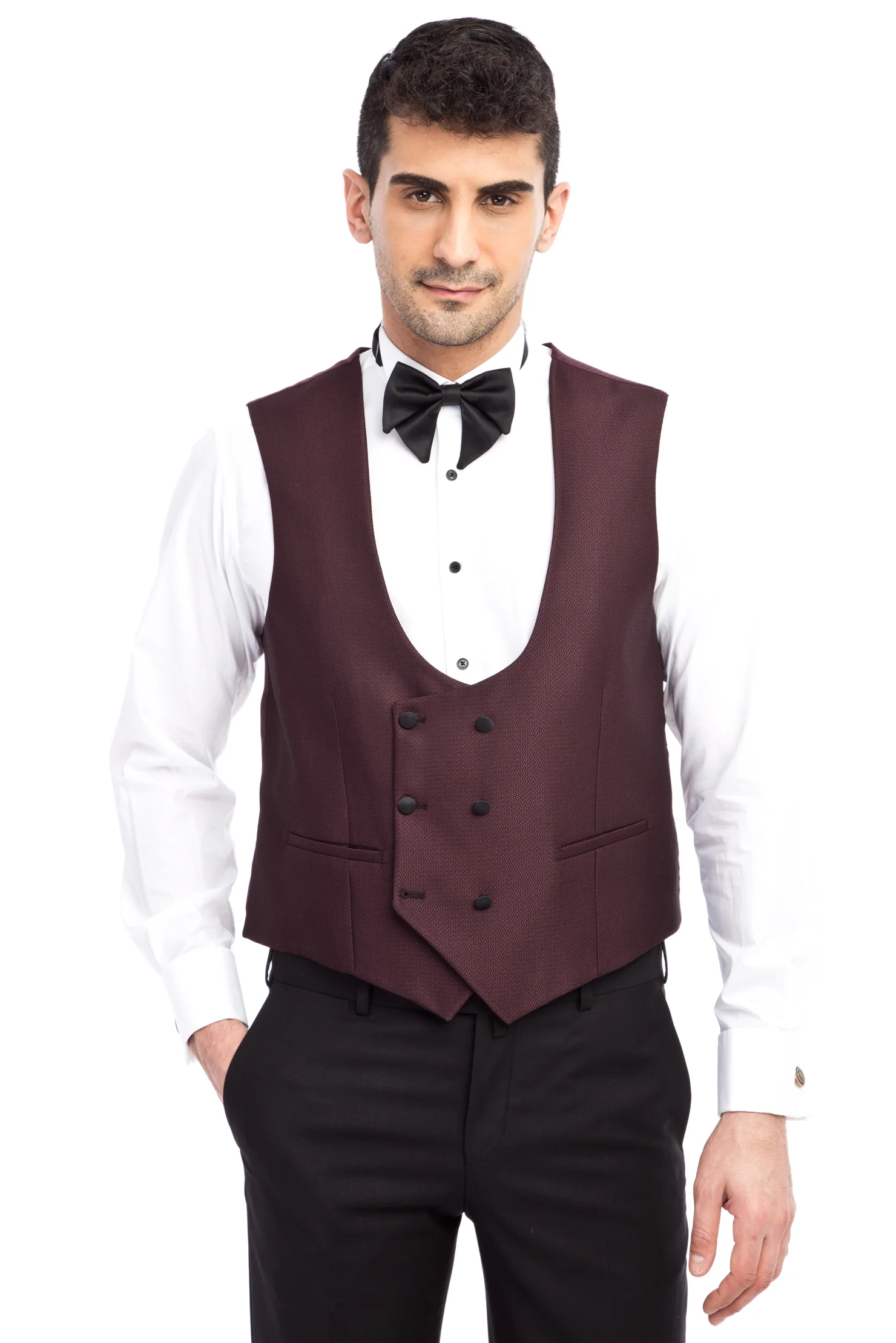 Bordo 6 Drop Regular Fit Standart Kesim Sivri Yaka Desenli Smokin & Damatlık - Image 4