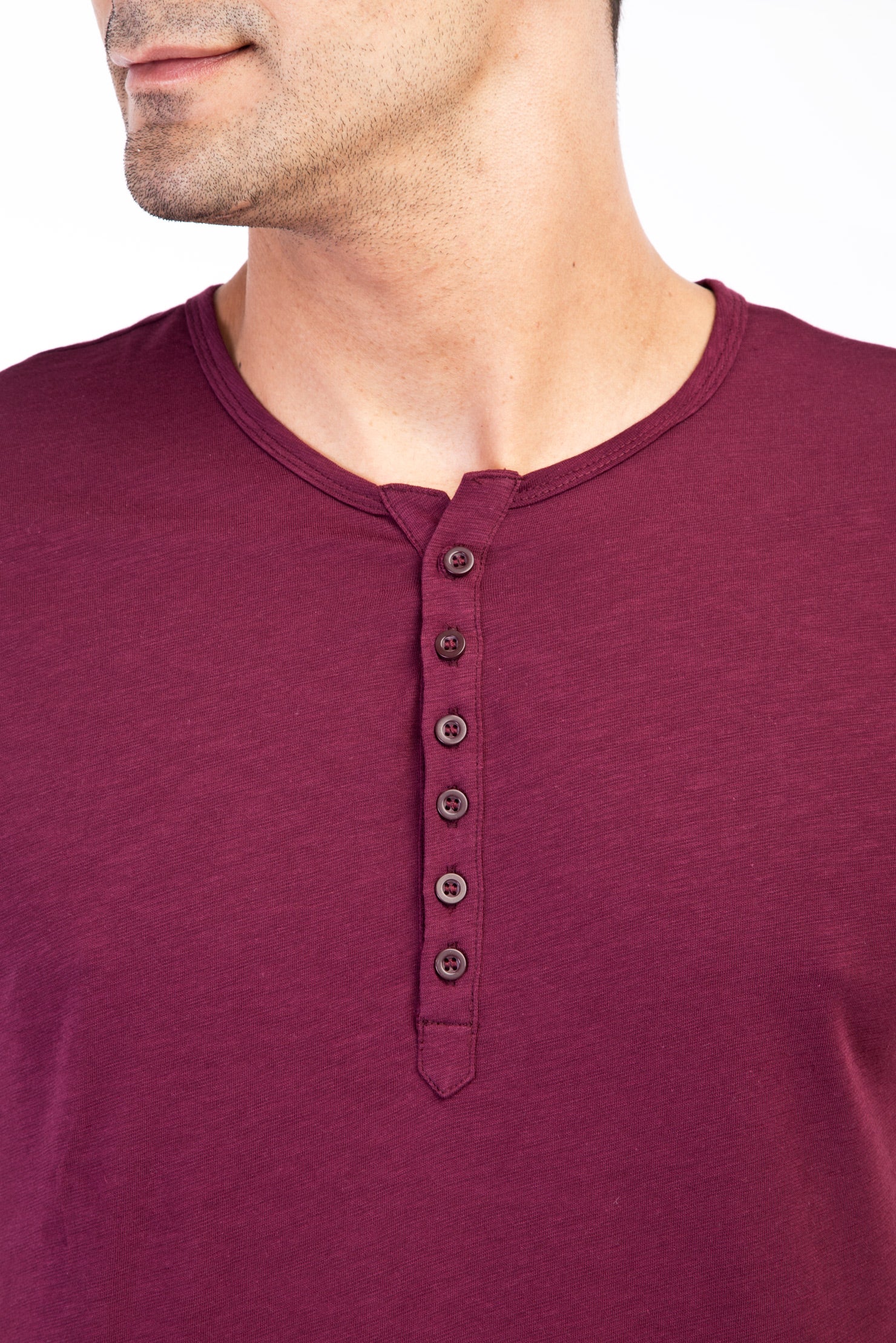 Bordo Bisiklet Yaka Düğmeli Regular Fit Pamuk Tişört - Image 3