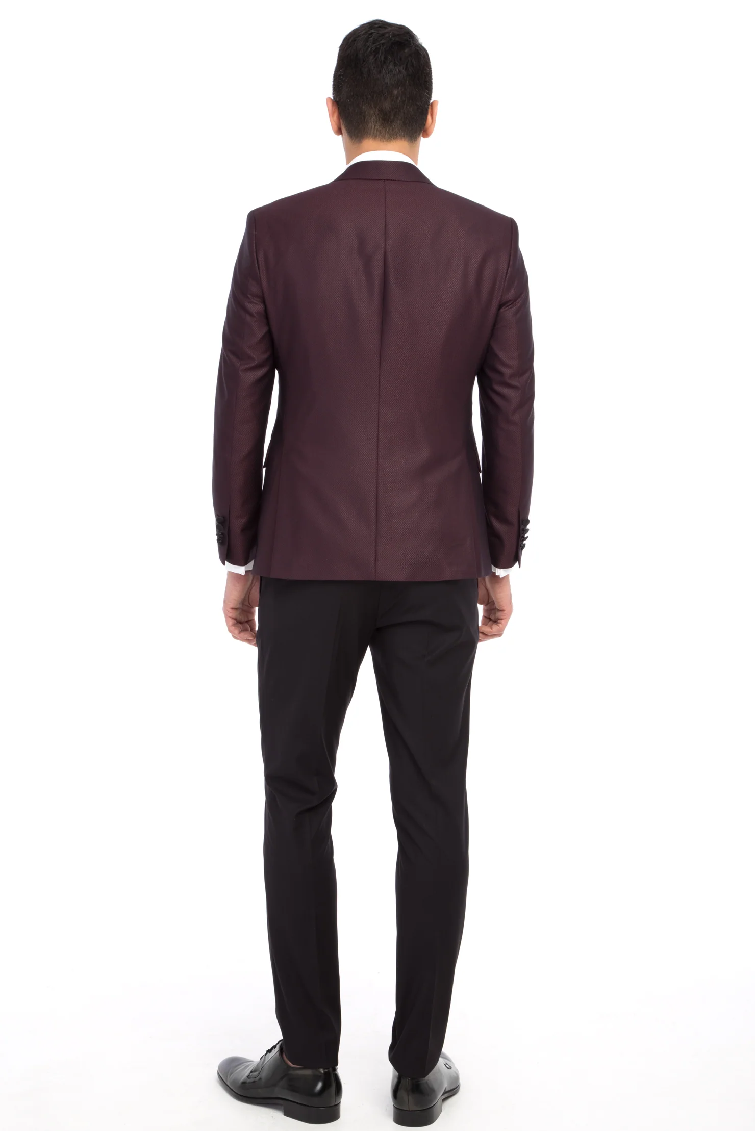 Bordo 7 Drop Slim Fit Dar Kesim Sivri Yaka Desenli Yelekli Smokin & Damatlık - Image 3