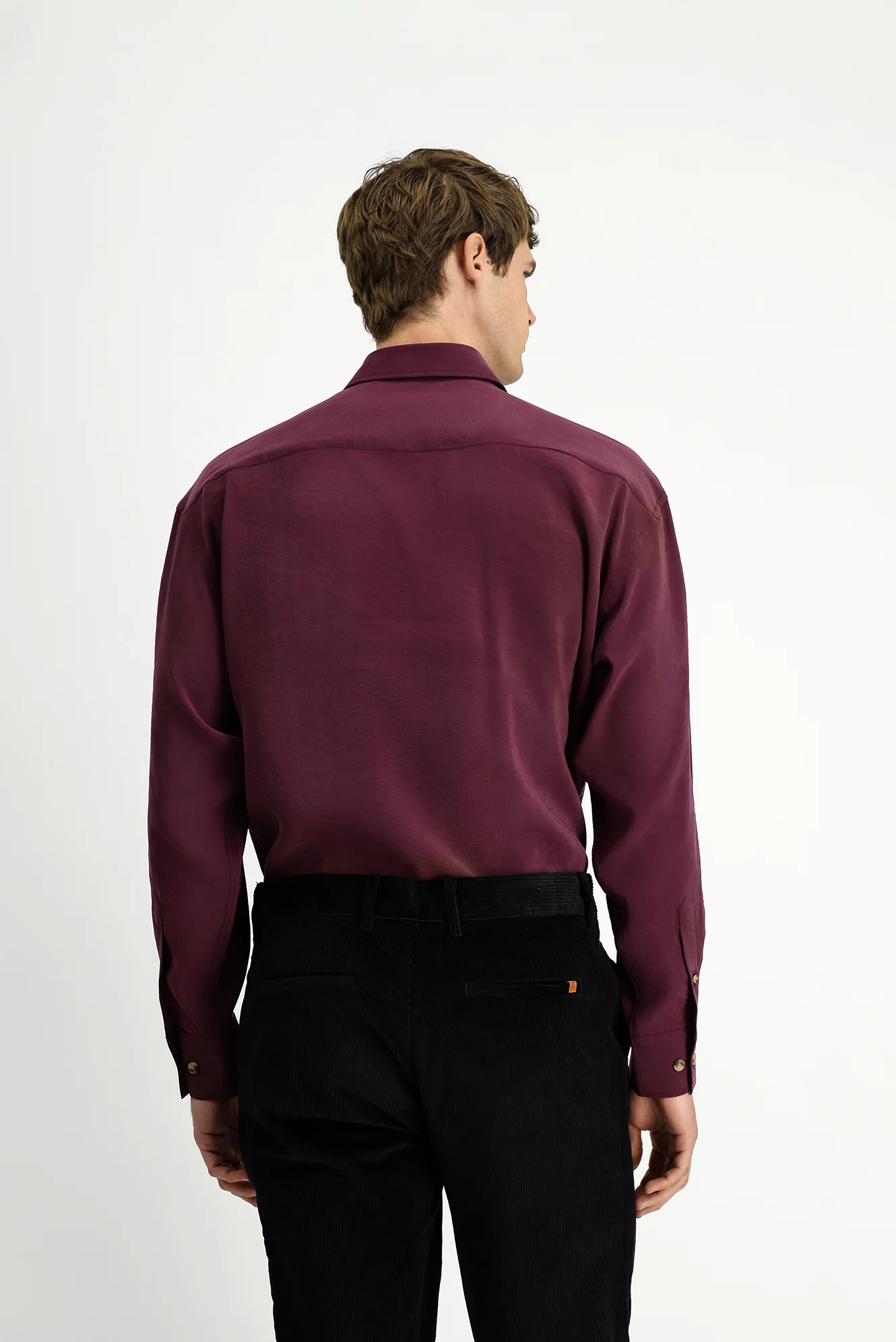 Şarap Bordo Uzun Kol Oversize Ekstra Rahat Kesim Modal Karışımlı Spor Gömlek - Image 5
