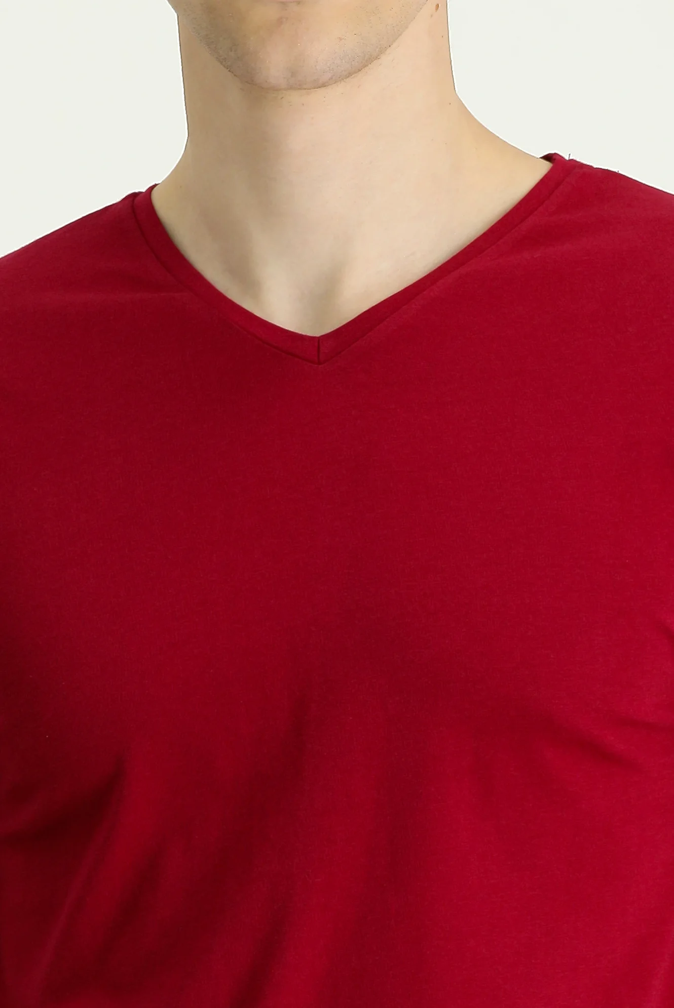 Bordo V Yaka Regular Fit Süprem Pamuk Tişört - Image 4
