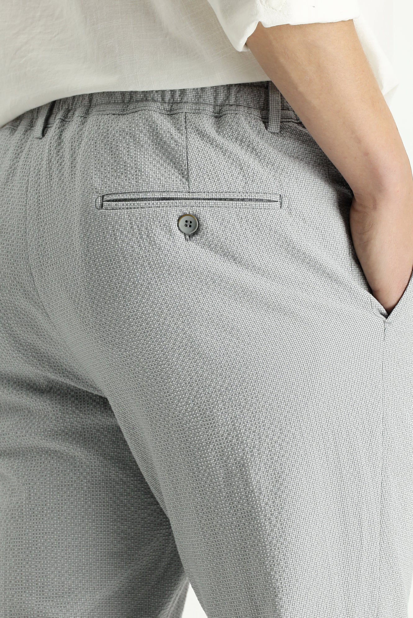 Bulut Gri 7 Drop Super Slim Fit Eksra Dar Kesim Beli Lastikli İpli Gofre Likralı Klasik Kumaş Pantolon - Image 6